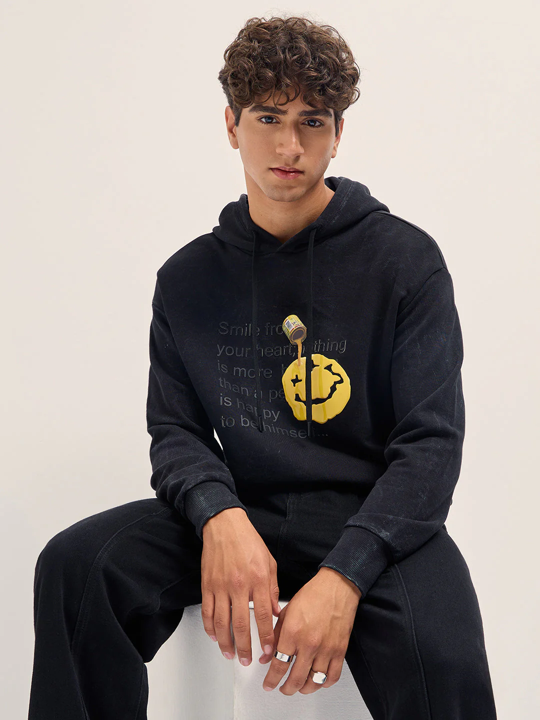 Men Black Relaxed Fit Hoodie