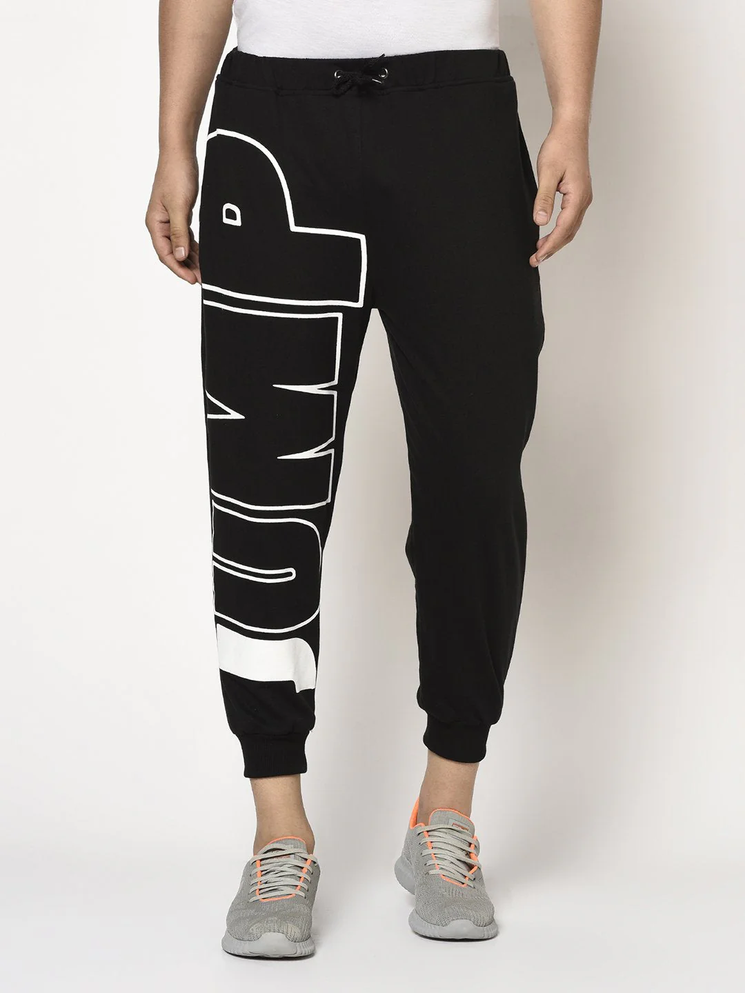 Men Black Terry With Jump Placement Printed Jogger