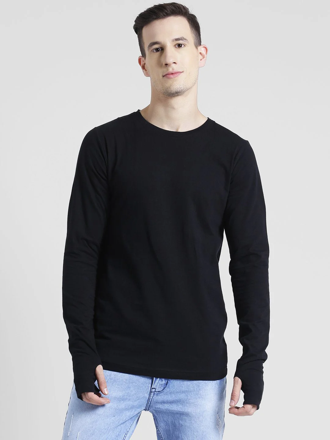 Men Black Thumbhole Full Sleeve T-Shirt