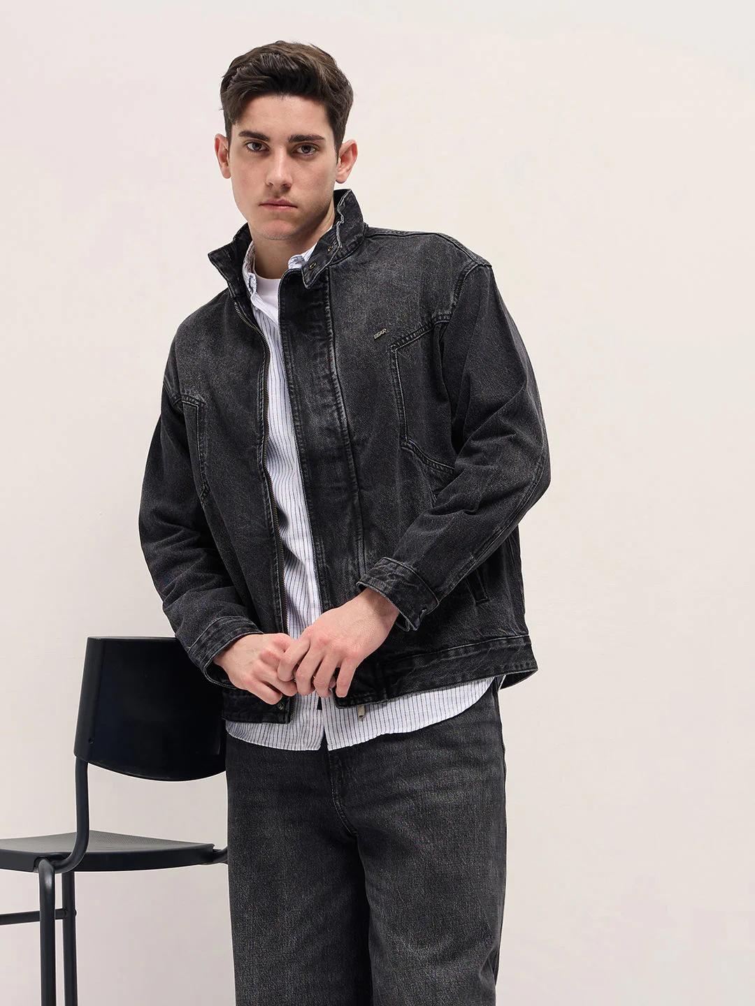 Men Black Wash Classic Denim Jacket
