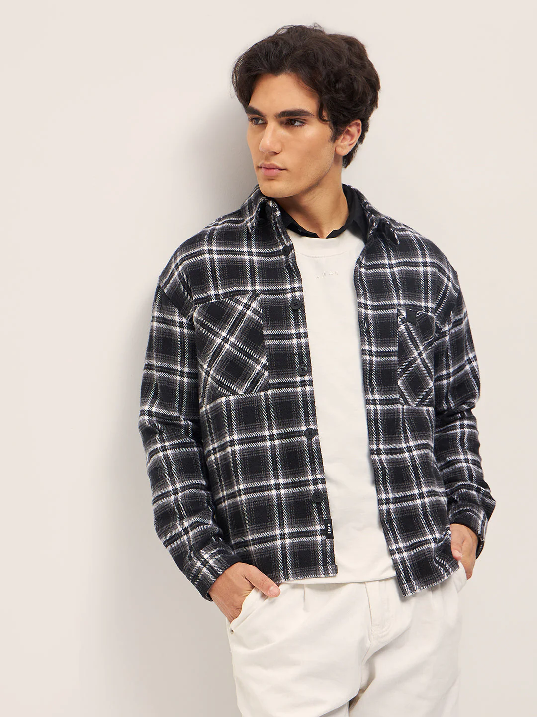 Men BlackWhite Checked Relaxed Fit Shacket