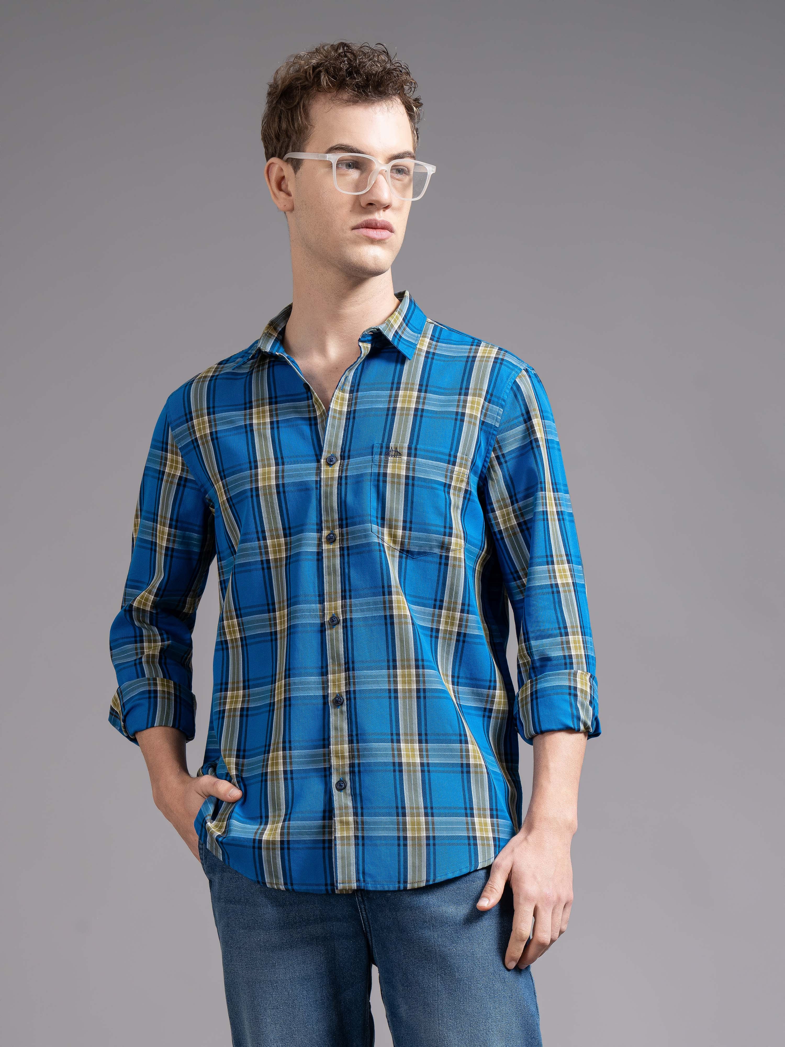 Men Blue Checked Shirt