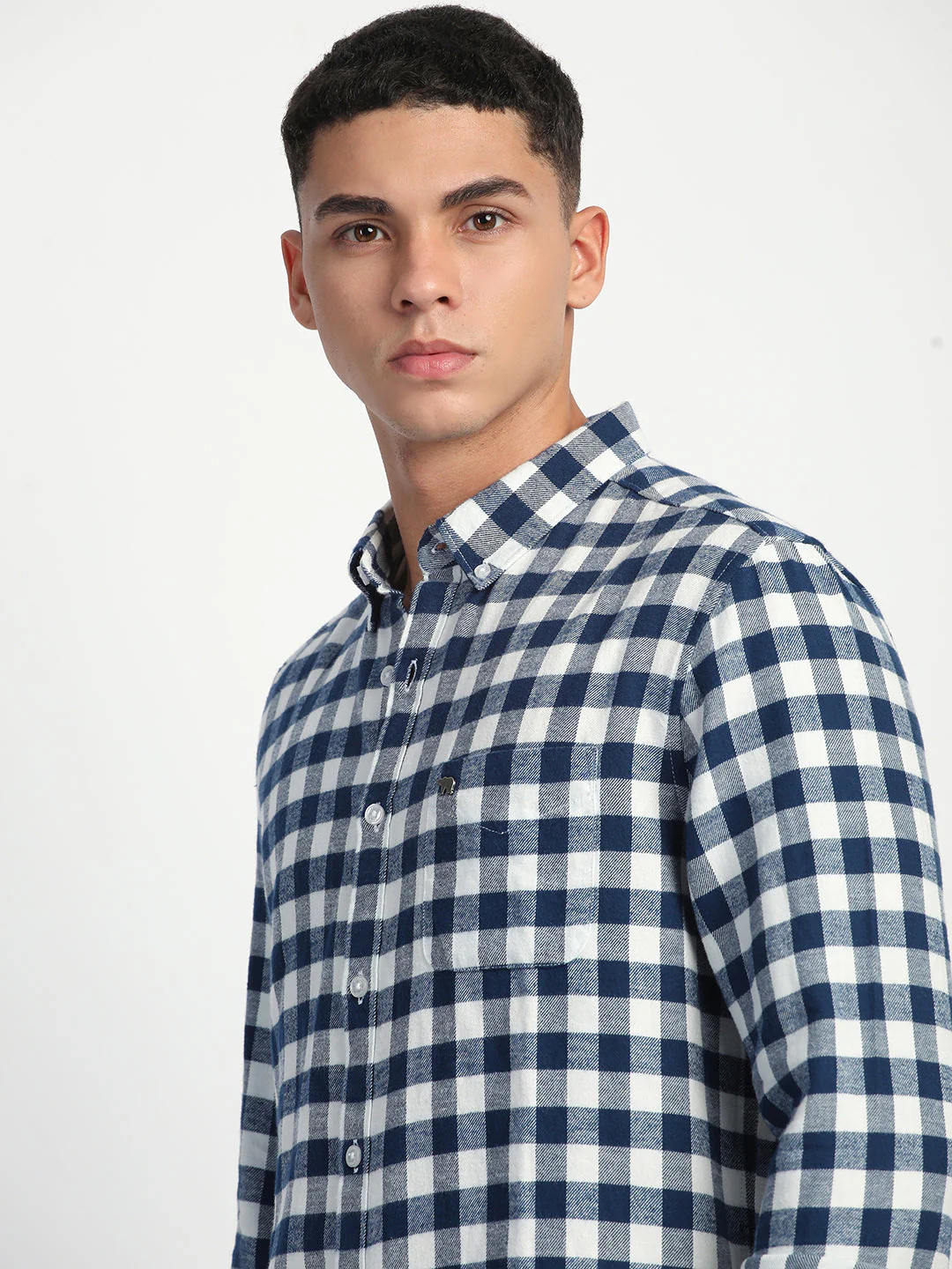 Men Blue Checked Slim Fit Casual Shirt
