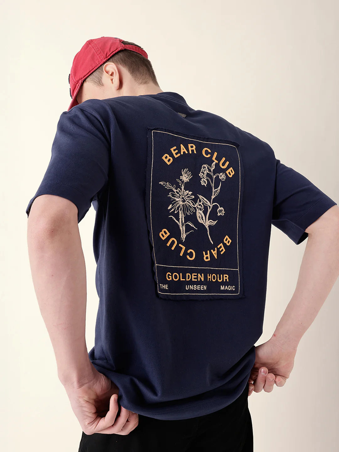 Men Blue Half Sleeve Oversize T-Shirt