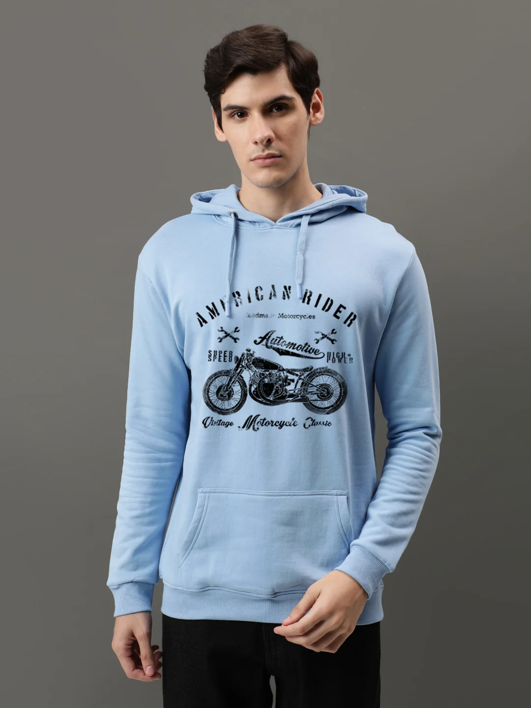 Men Blue Printed Hoodie