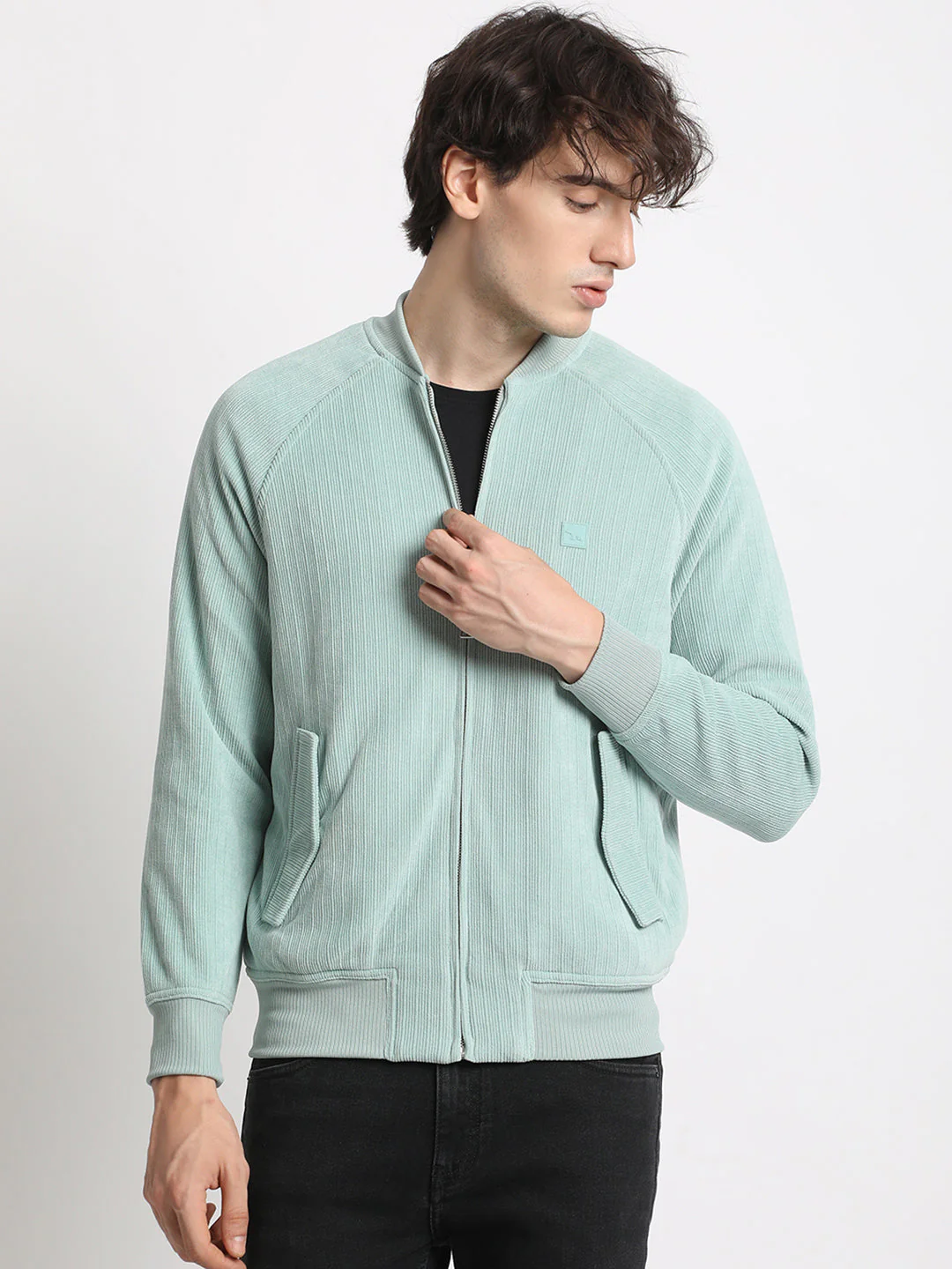 Men Blue Lightweight Bomber Jacket - Image 2