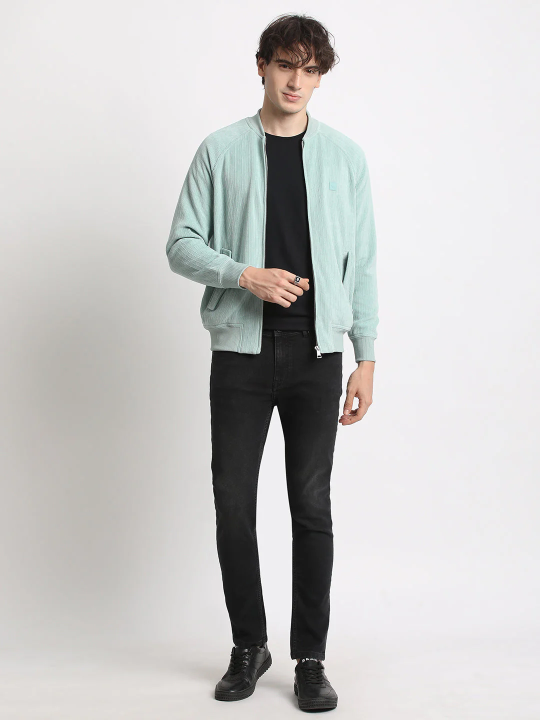 Men Blue Lightweight Bomber Jacket - Image 5