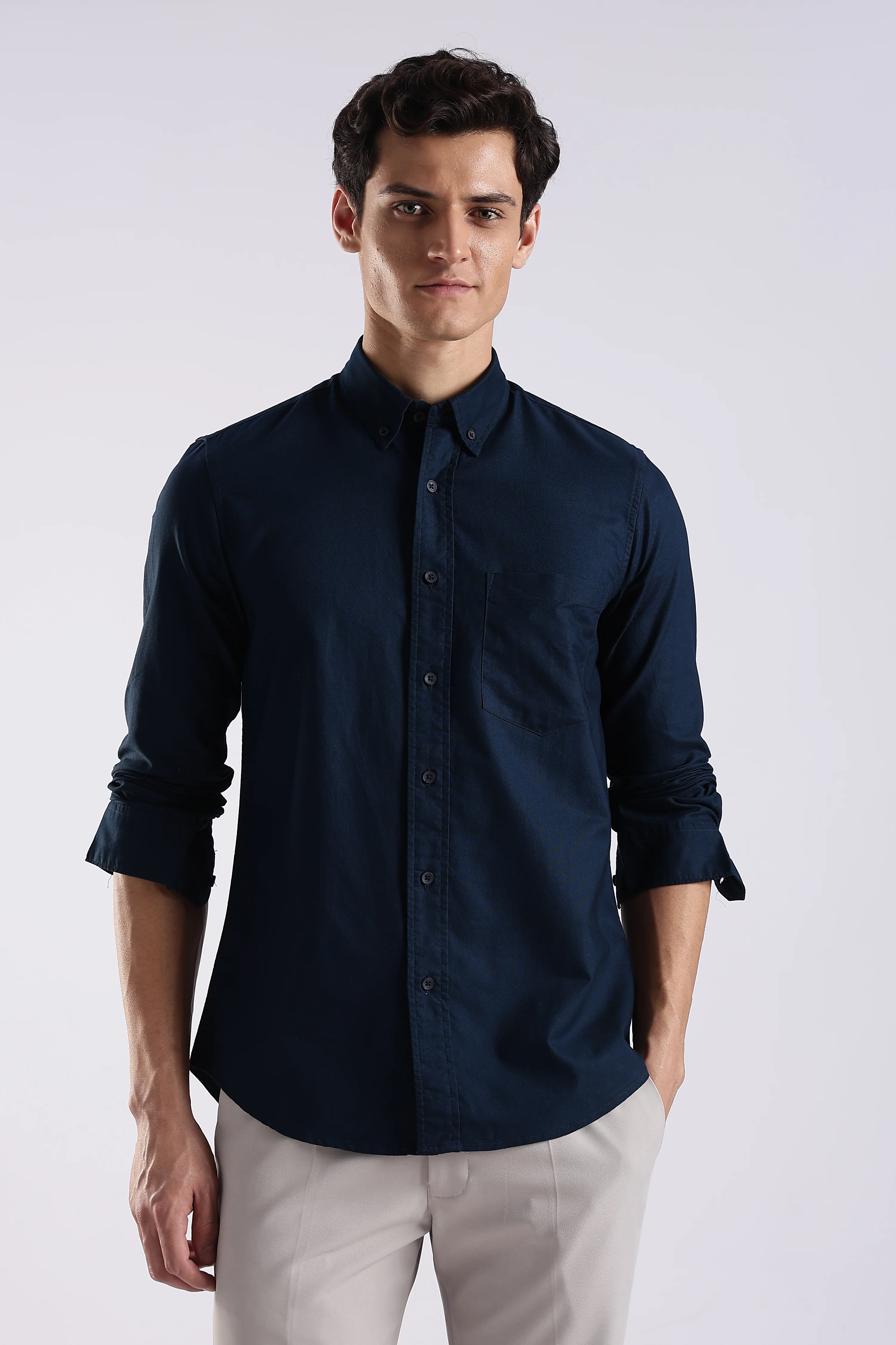 Men Blue Oxford Solid Shirt