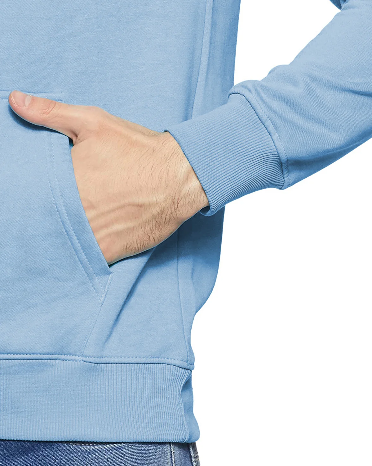 Men Blue Printed Cotton Hoodie - Image 4