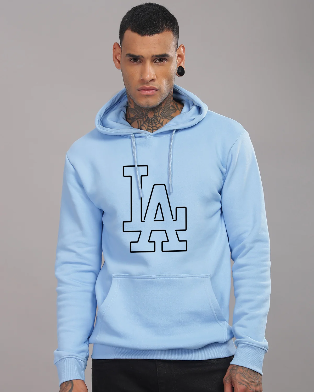 Men Blue Printed Hoodie
