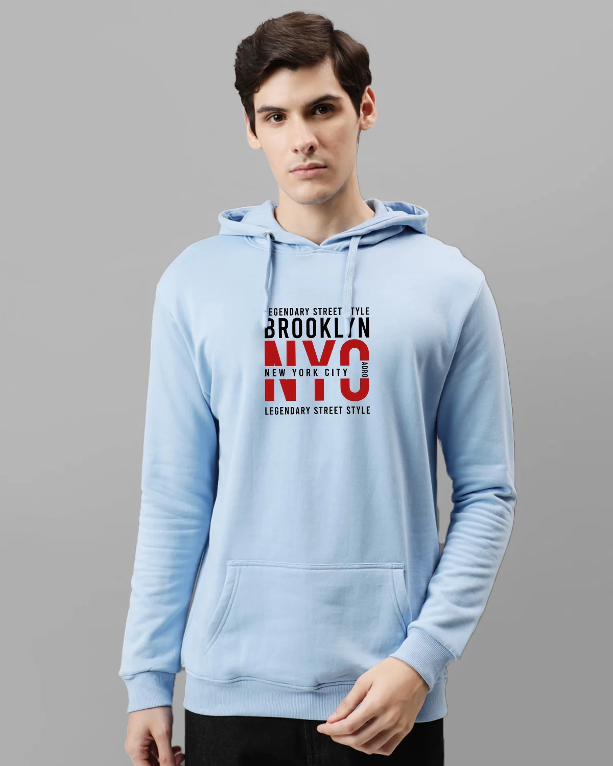 Men Blue Printed Hoodie