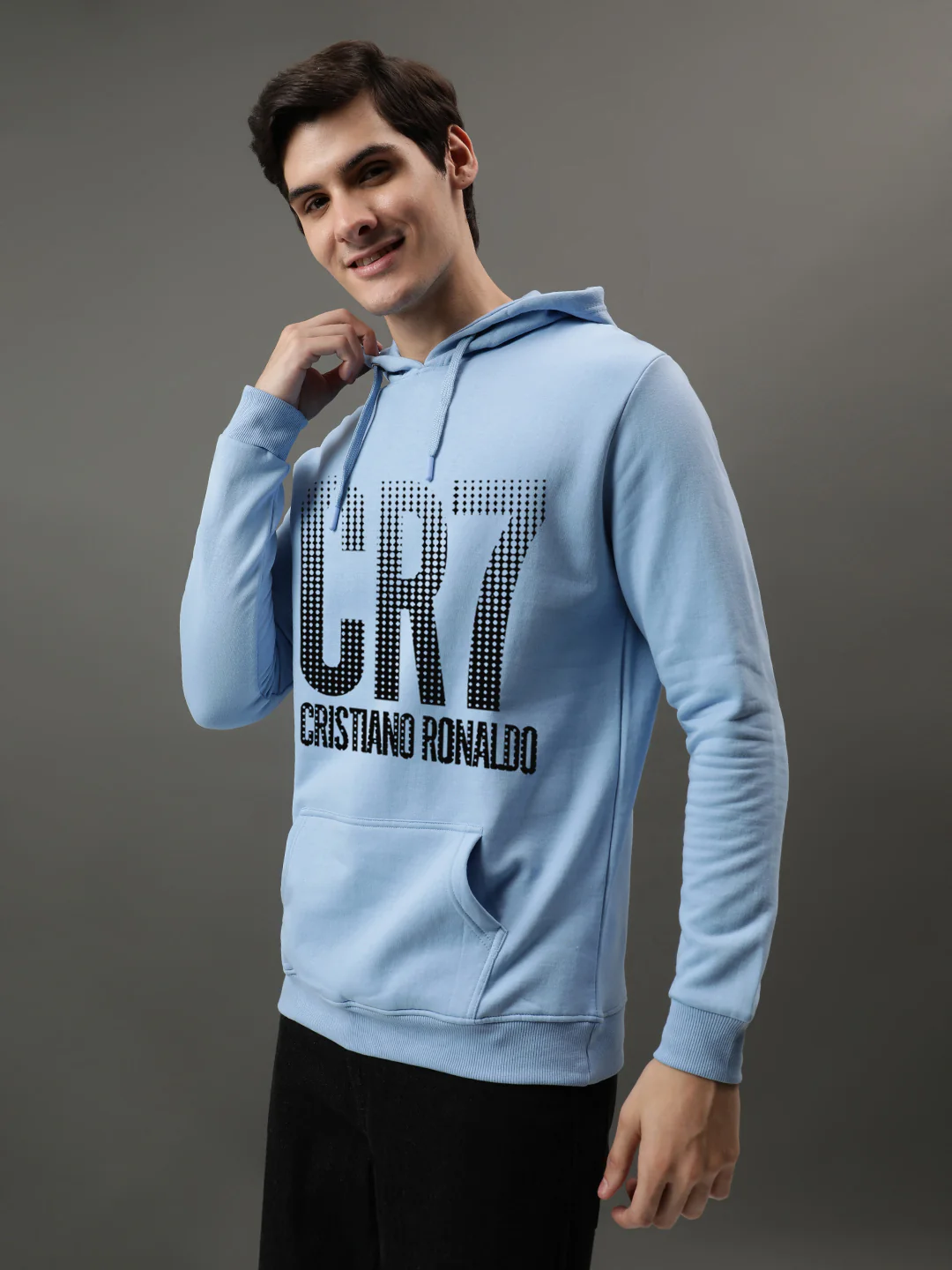 Men Blue Printed Hoodie