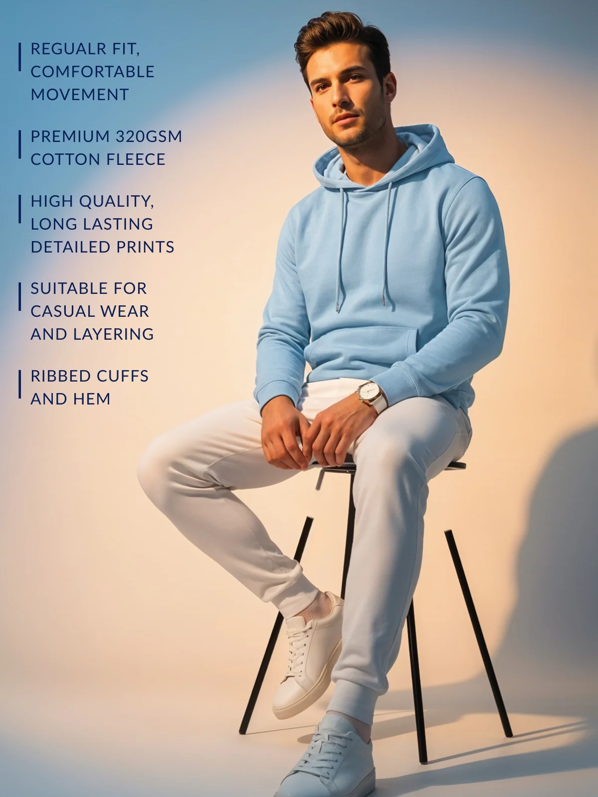 Men Blue Printed Hoodie - Image 4