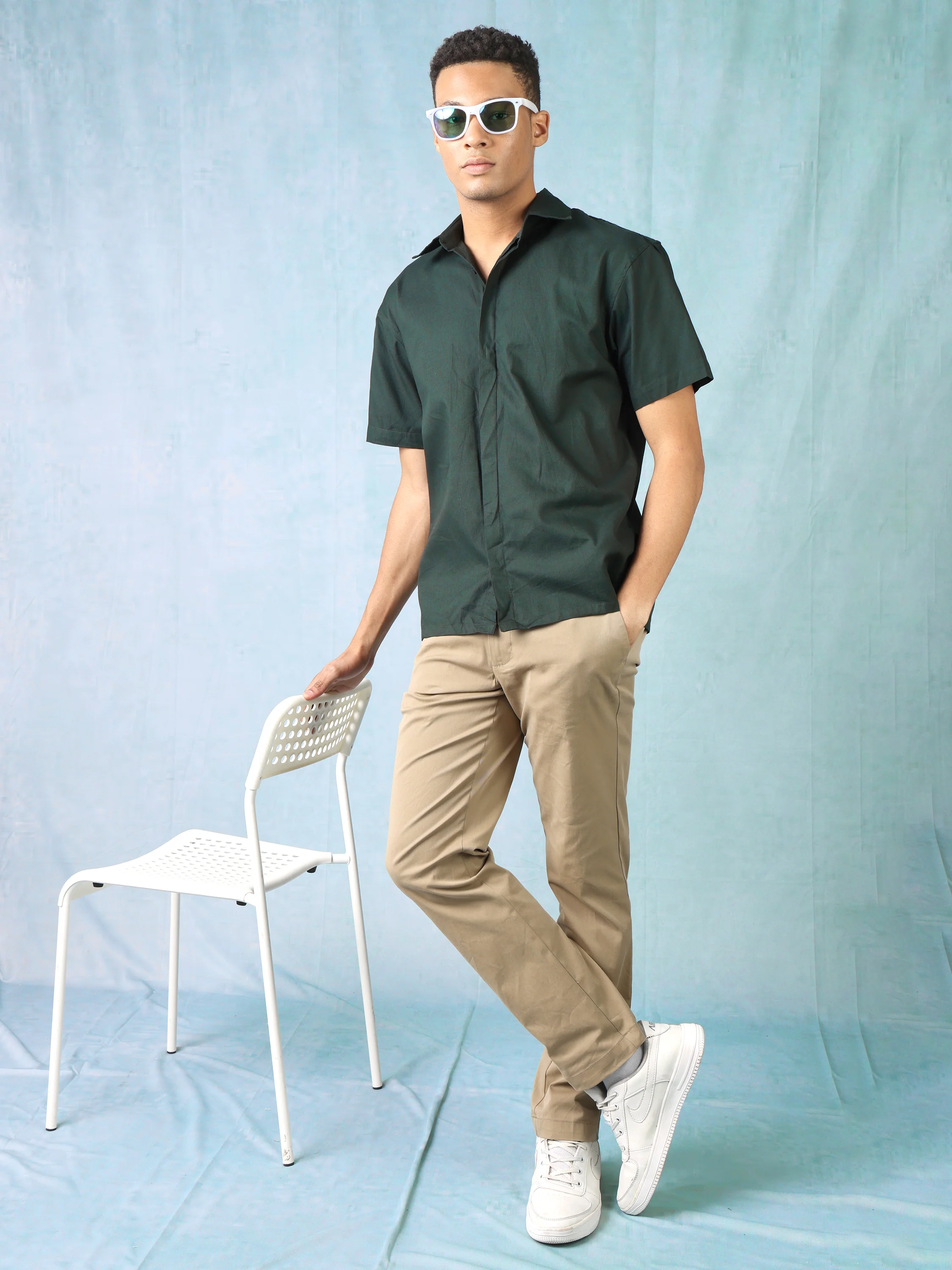 Men Bottle Green Oversized Shirt with concealed front button placket - Image 2