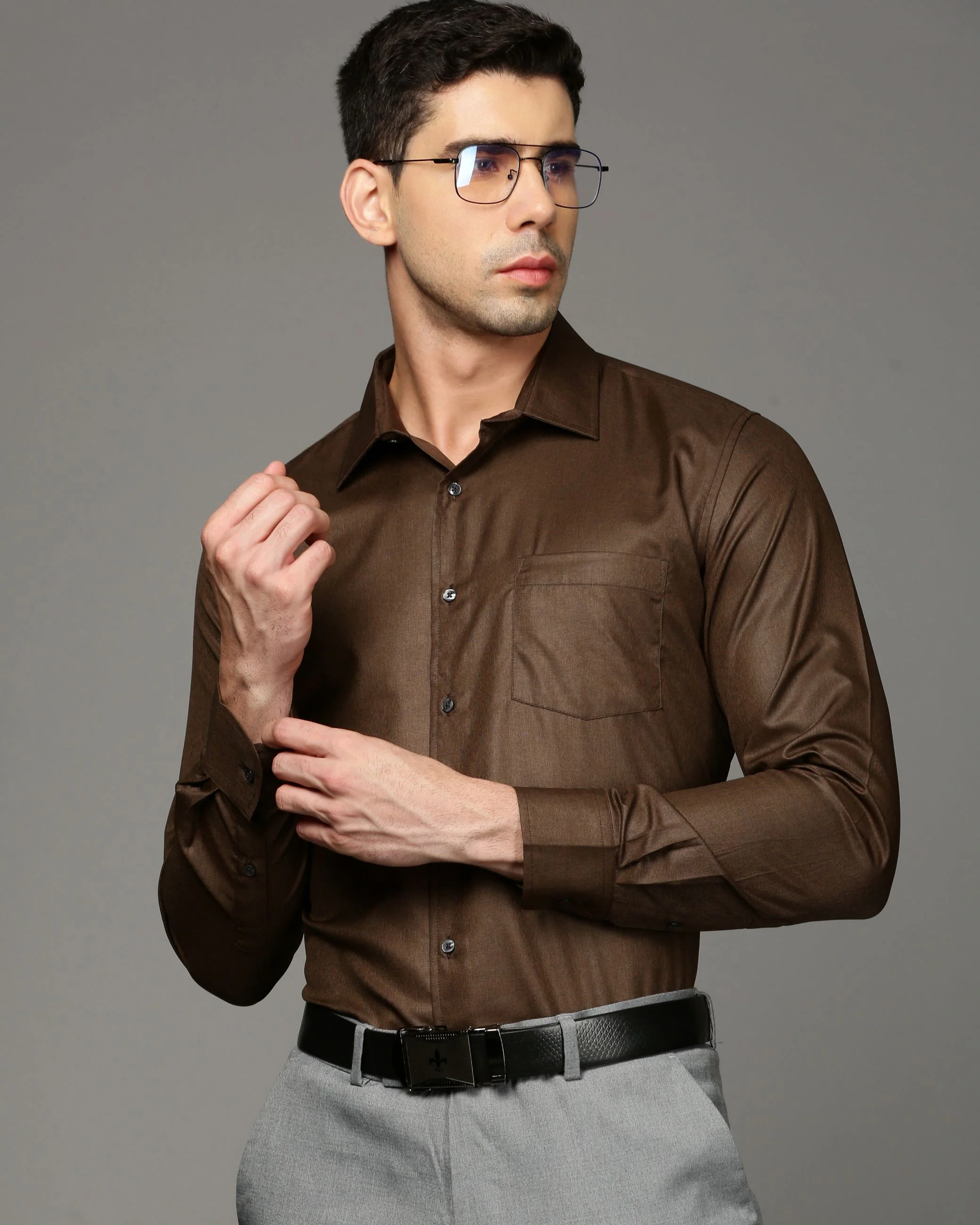 Men Brown Cotton Blend Slim Shirt