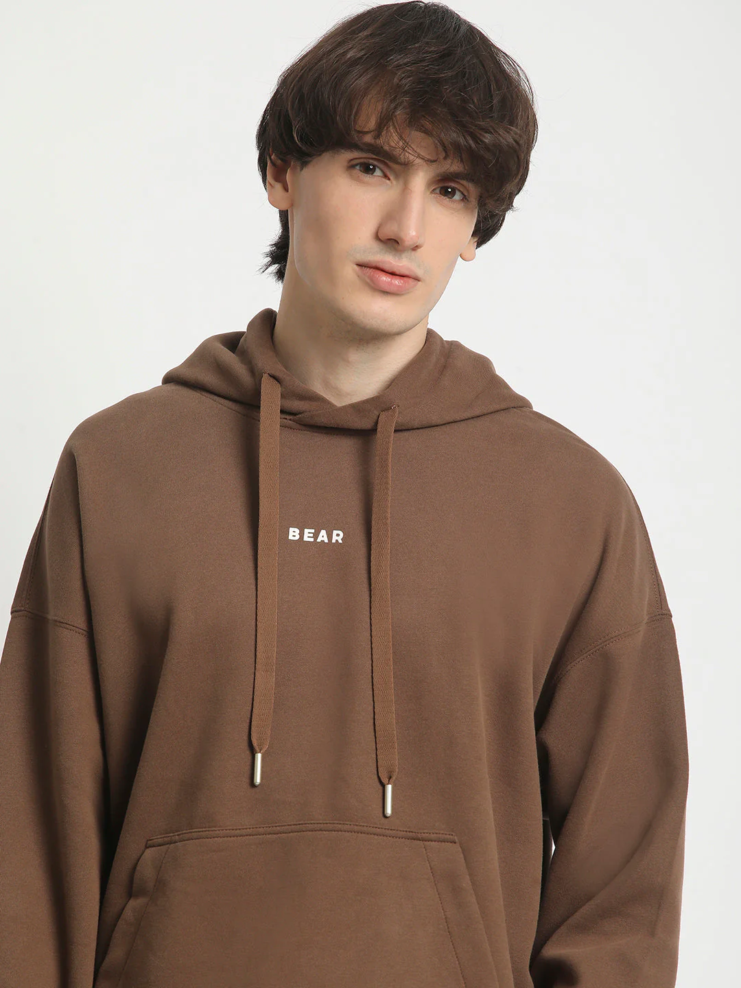 Men Brown Cotton Hoodie