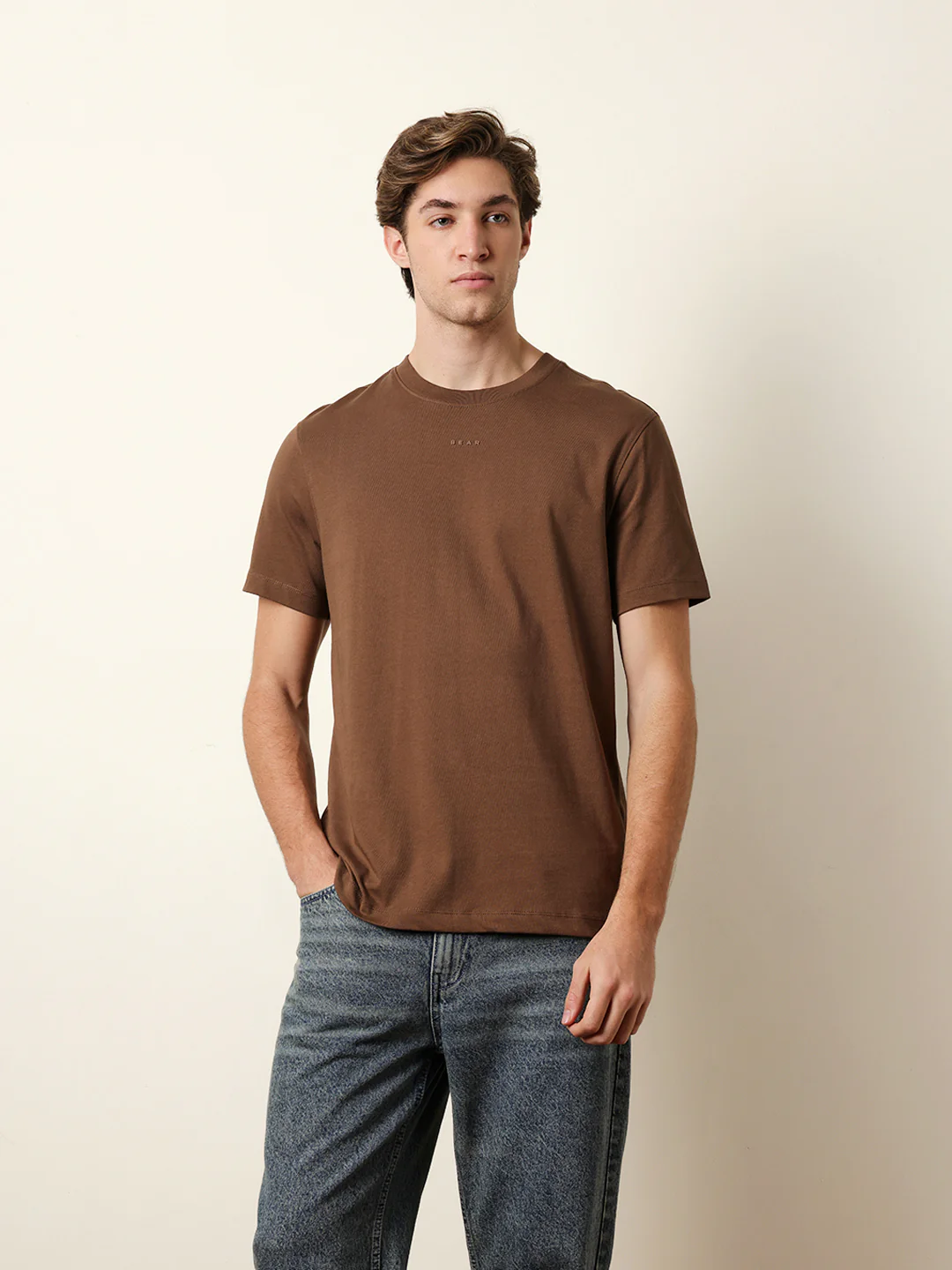 Men Brown Half Sleeve Regular T-Shirt