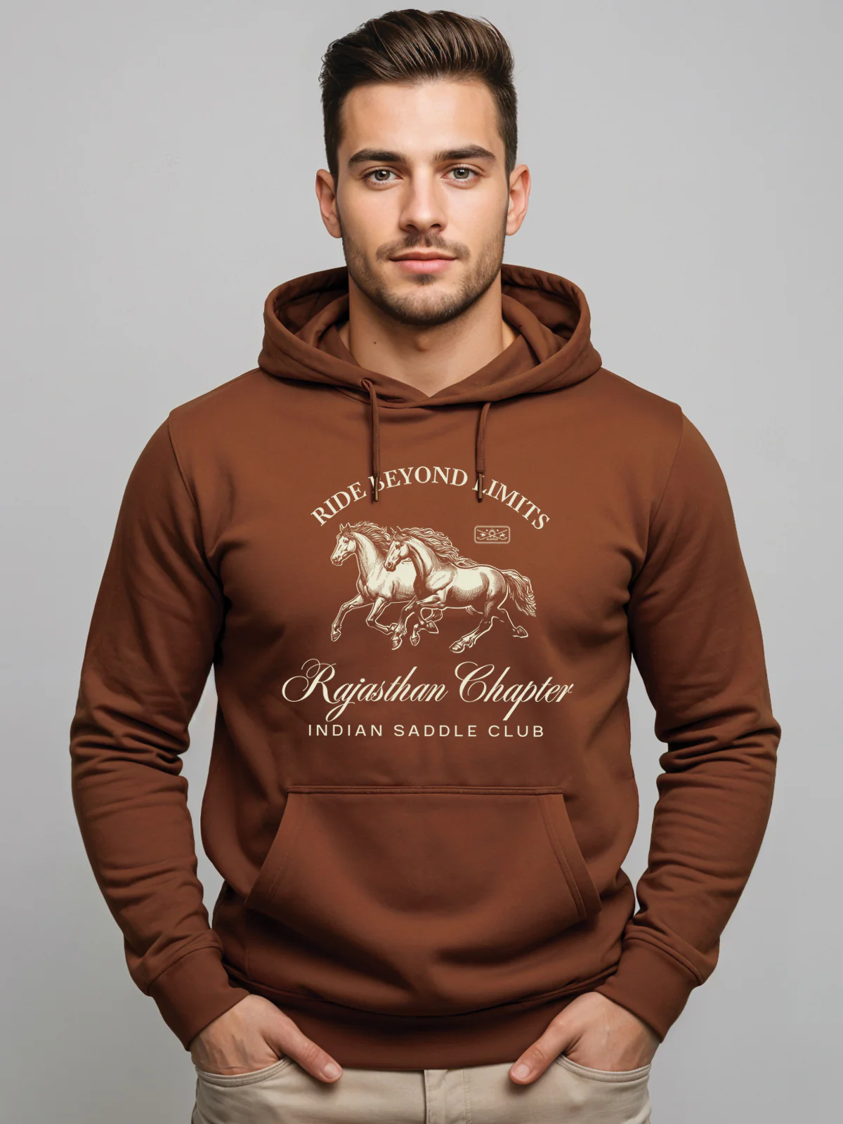 Men Brown Printed Hoodie