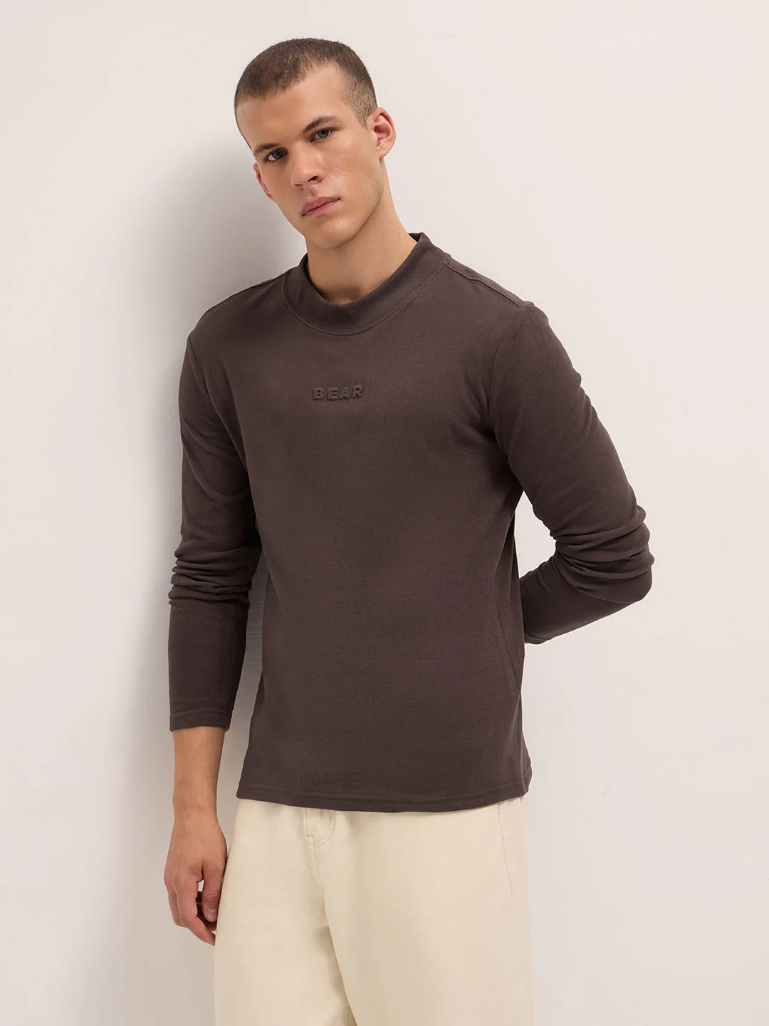 Men Brown Slim Fit Crew Neck T-Shirt