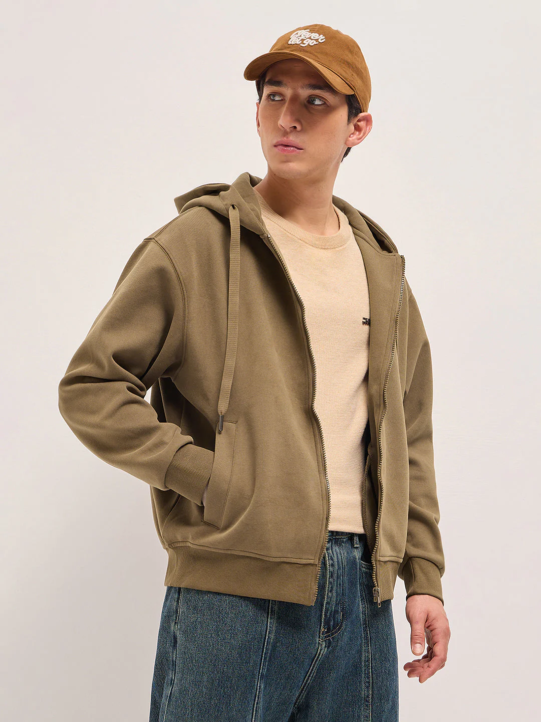 Men Brown Solid Relax Fit Hoodie