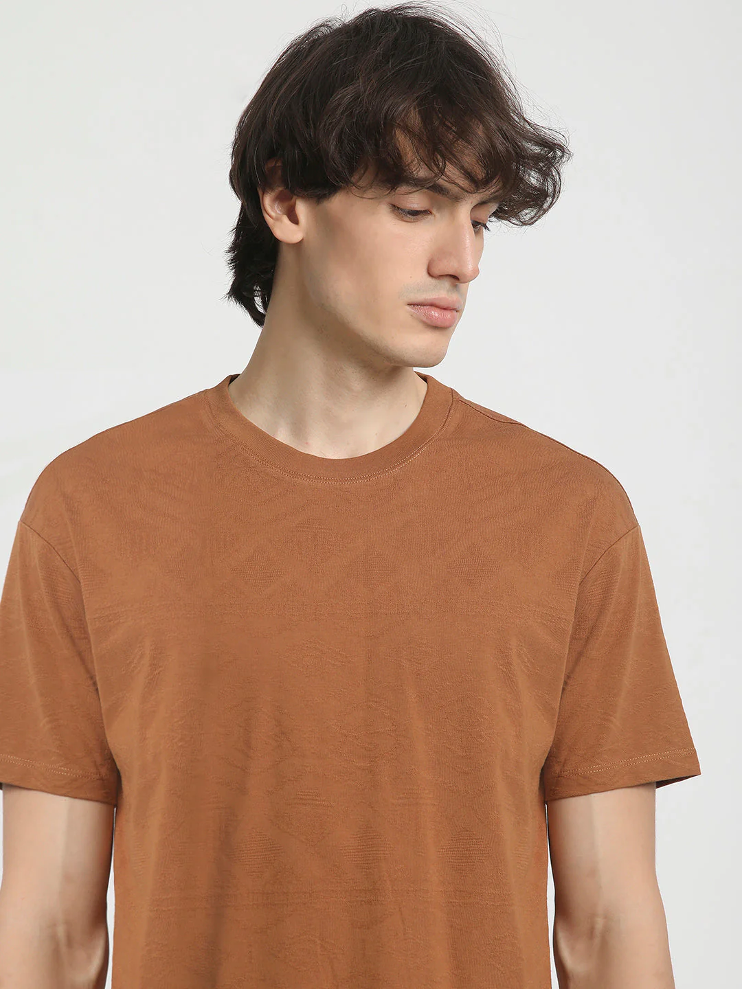 Men Burnt Orange Crew Neck T-Shirt