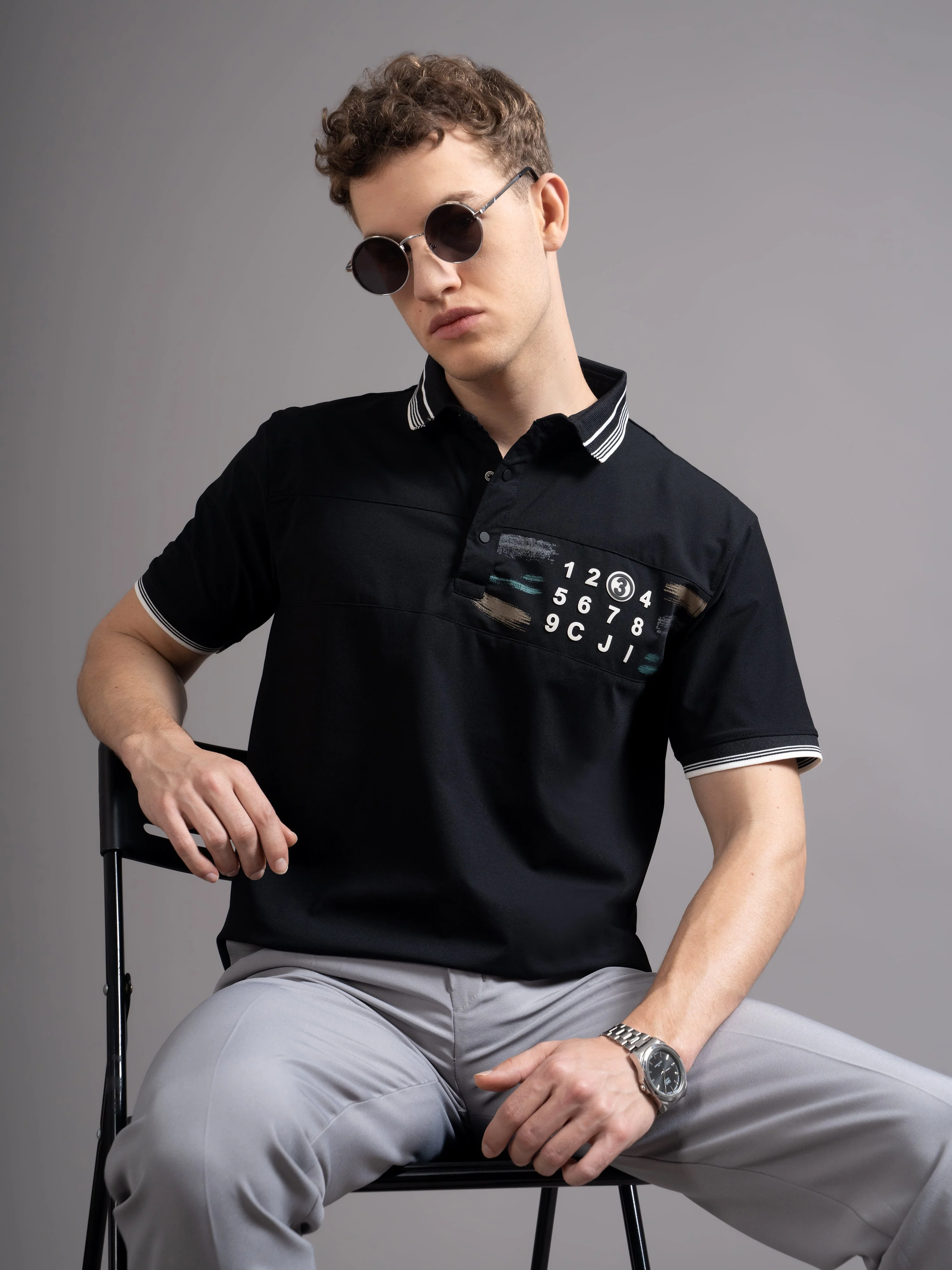 Men Calver Black Polo T-Shirt