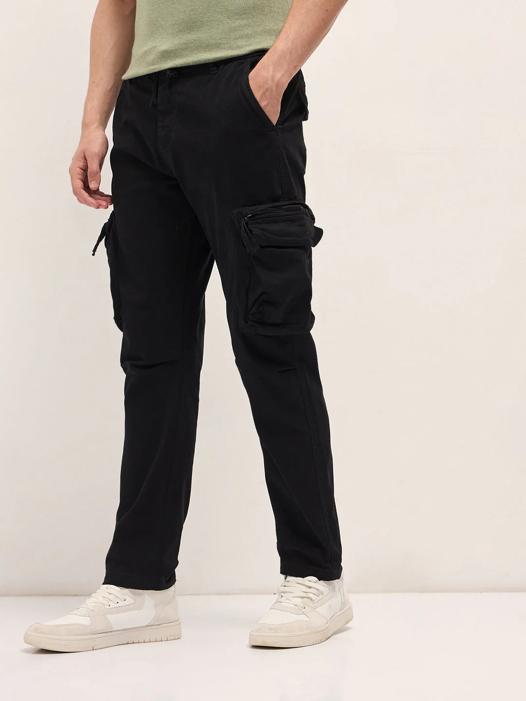 Men Classic Fit Black Cargo Pants