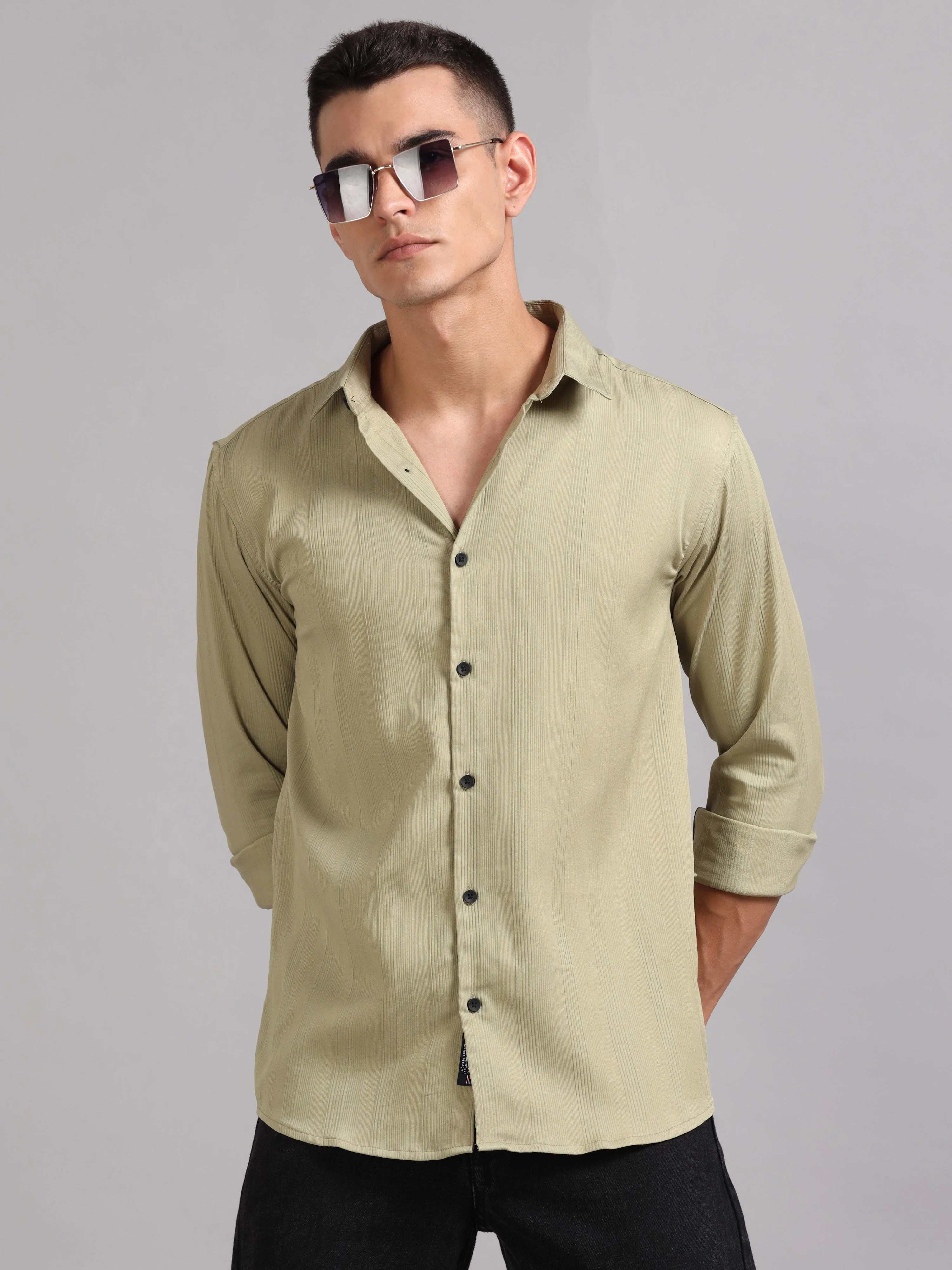 Men Cordura Solid Green Shirt