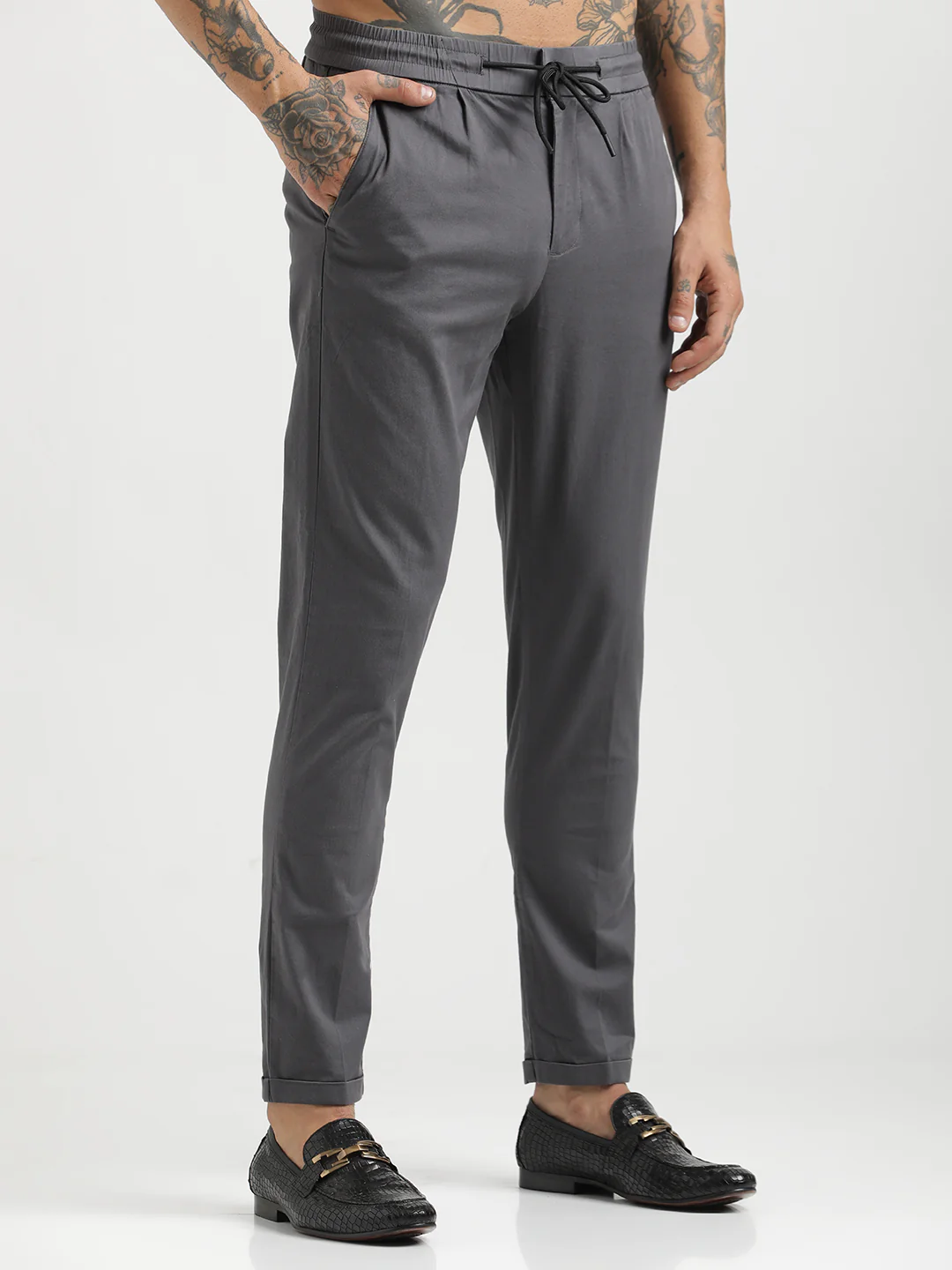 Men Cotton Drawstring Trousers with Pockets