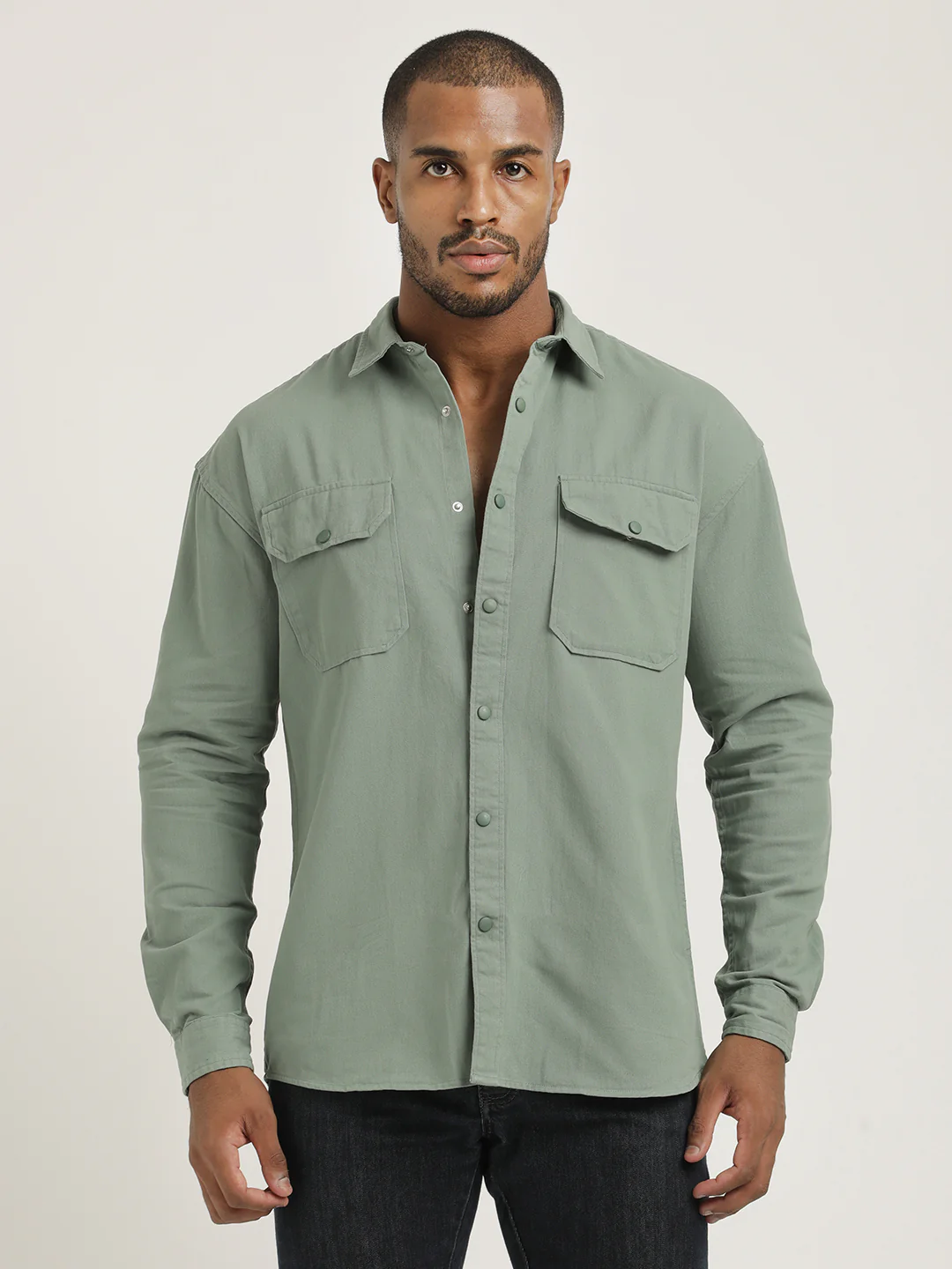 Men Cotton Shirt with Double Pockets