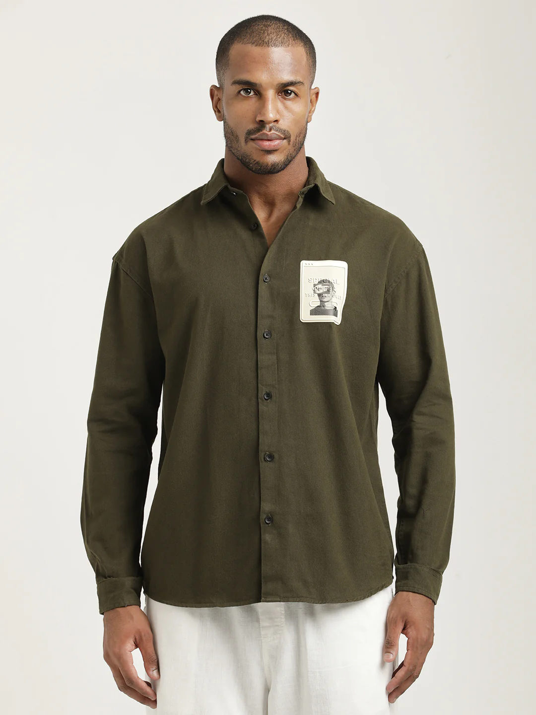 Men Cotton Shirt with Graphic Stickers