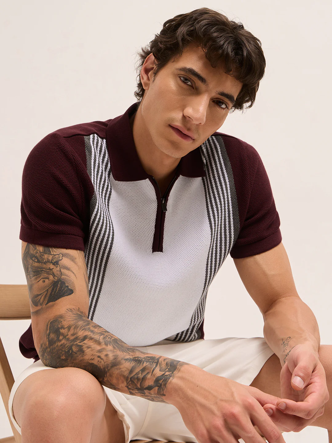 Men Cotton Textured Polo T-Shirt