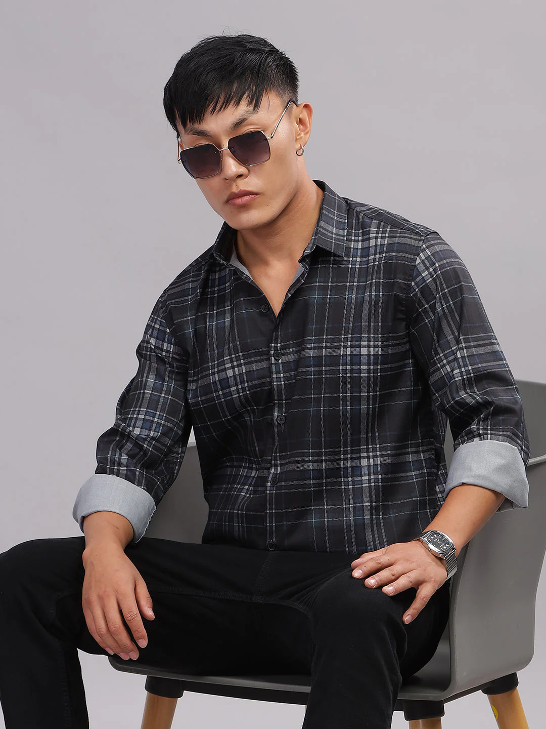 Men Crato Black-Grey Checks Shirt