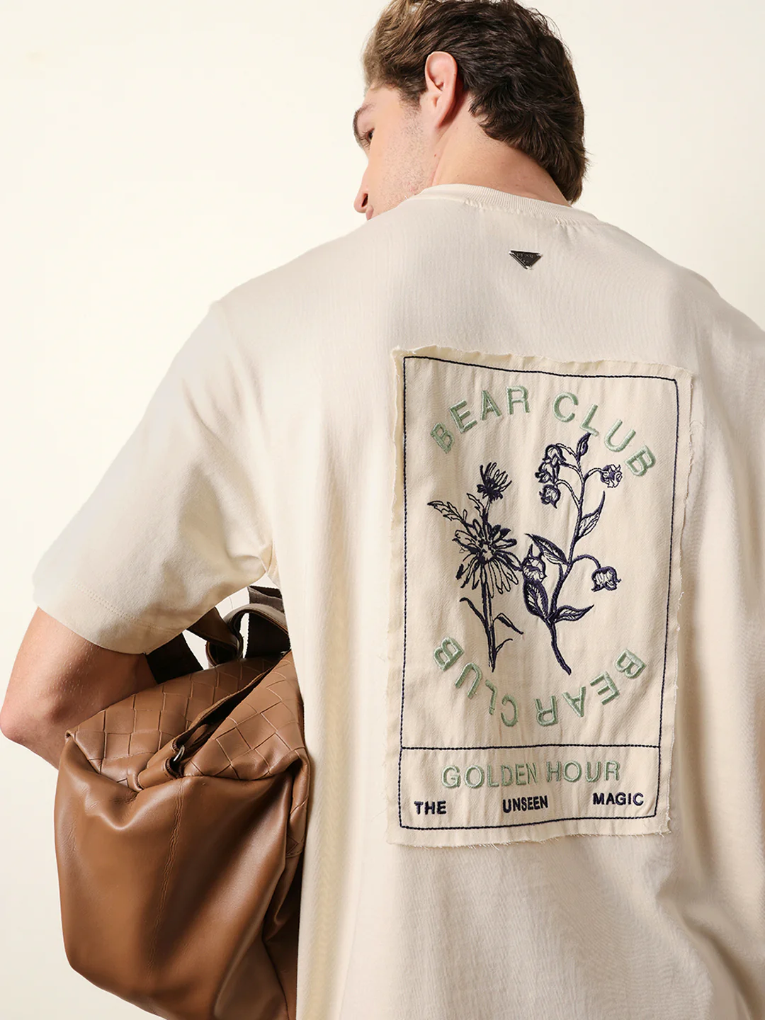 Men Cream Half Sleeve Oversize T-Shirt