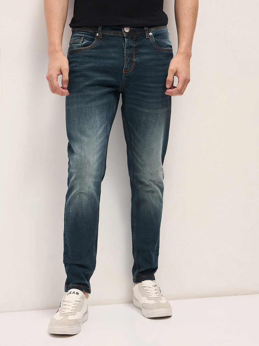 Men Dark BlueLight Fade Skinny Fit Mid-Rise Jeans