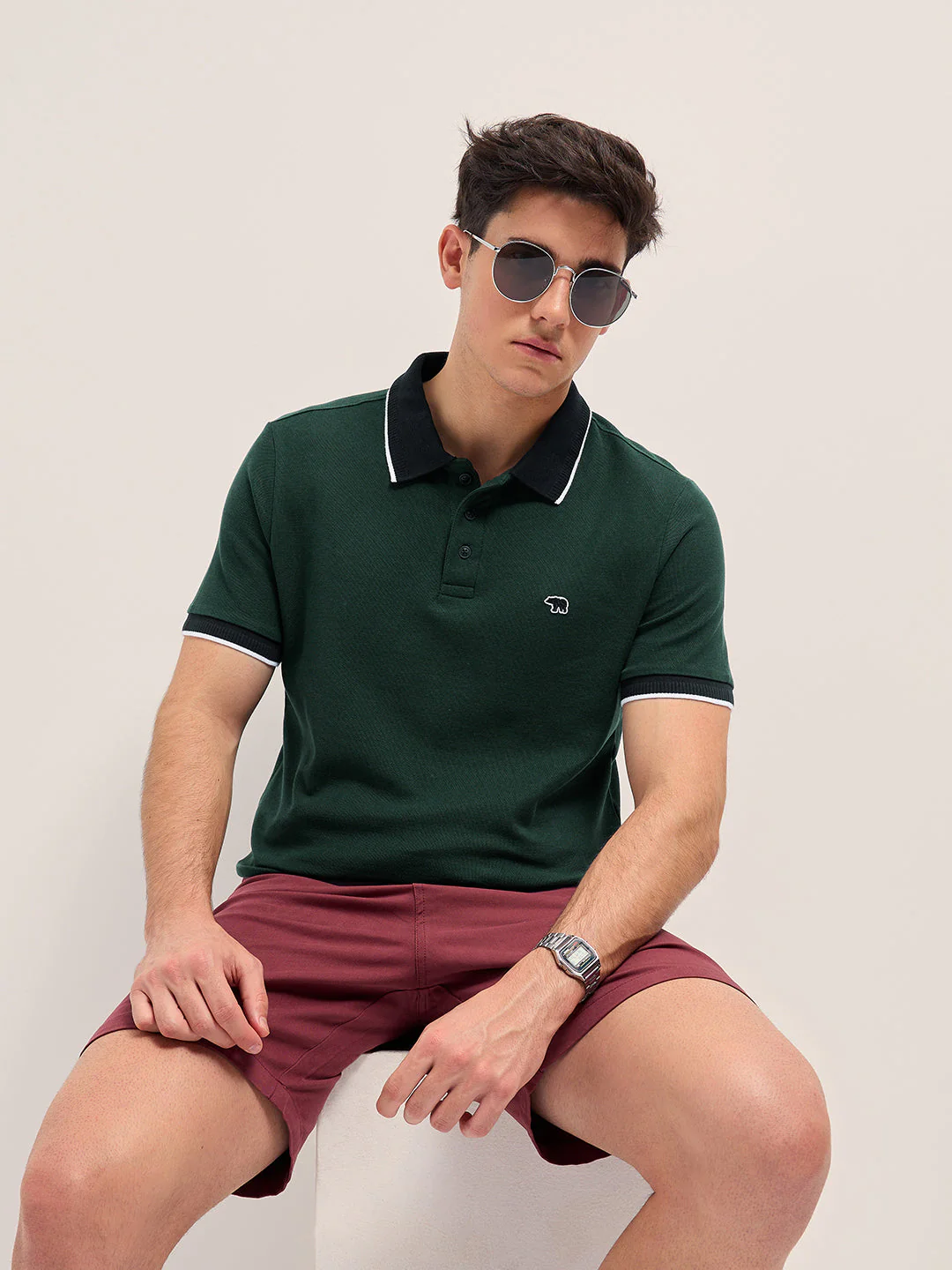 Men Dark Green Polo T-shirt