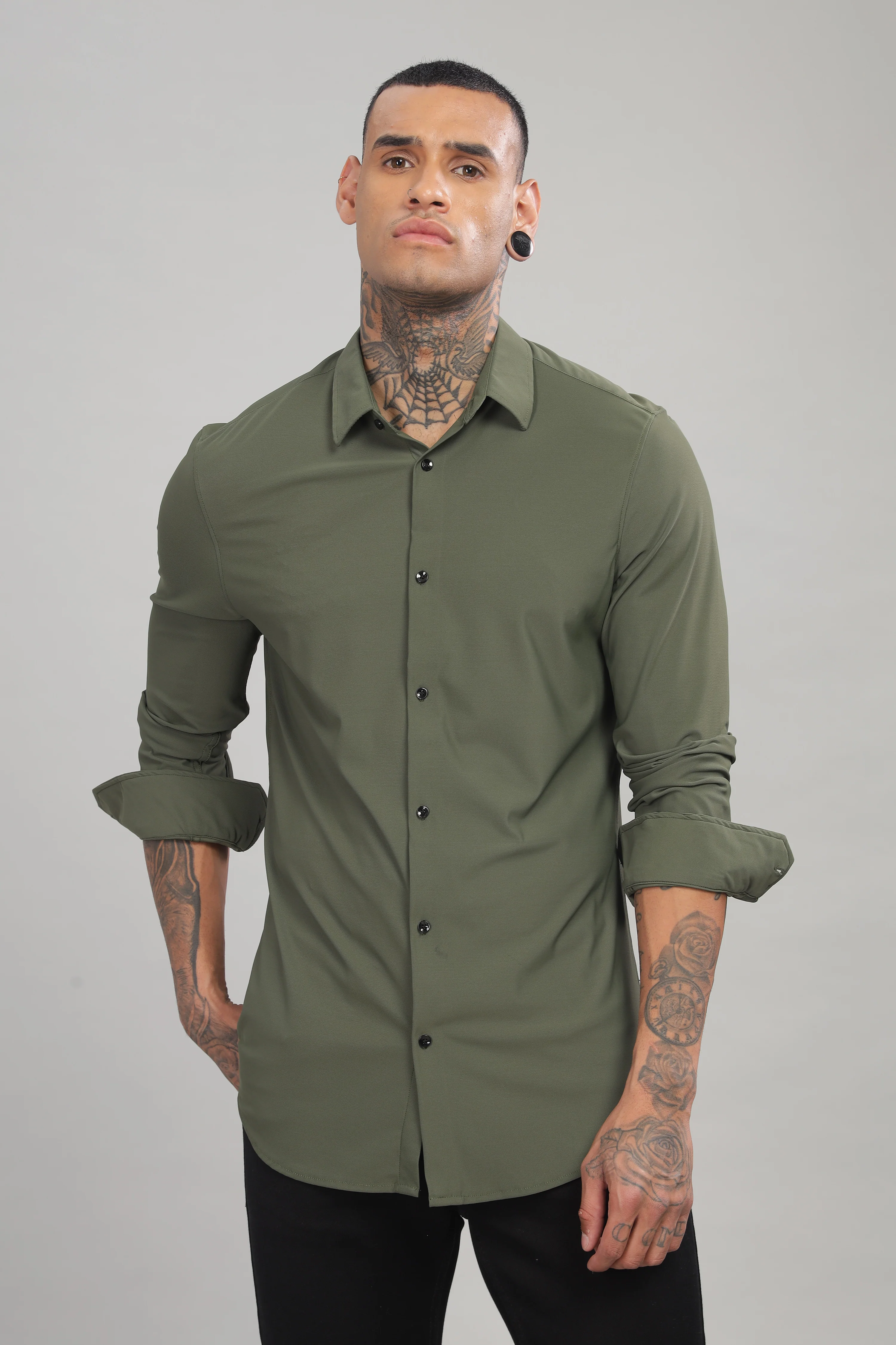 Men Dark Green Slim Fit Shirt