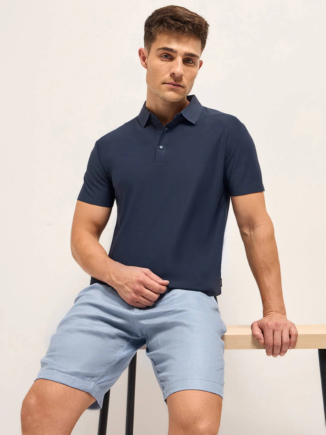 Men Diamond Blue Solid Slim Fit Polo T-shirt