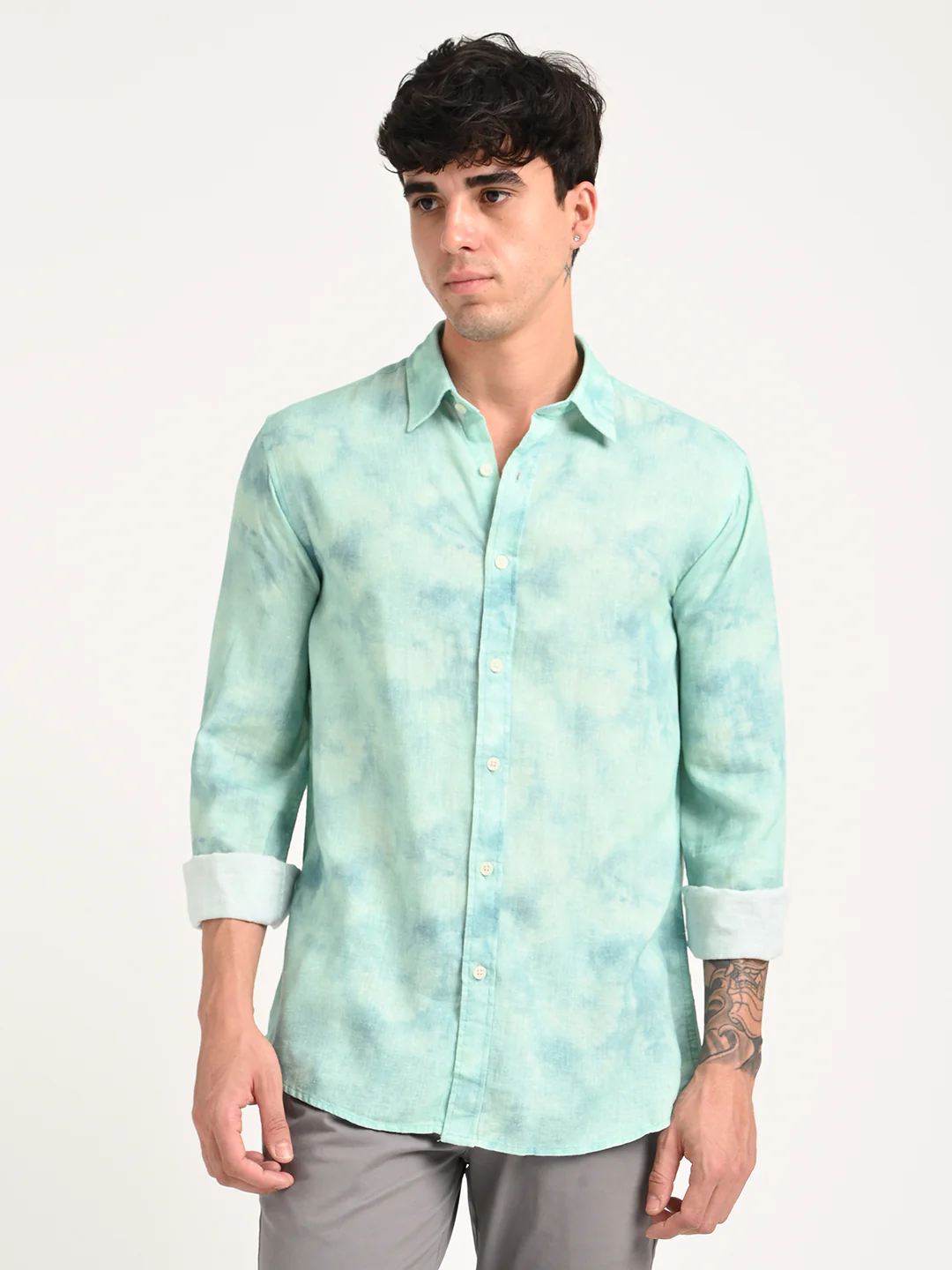 Men Digital Print Linen Blend Shirt