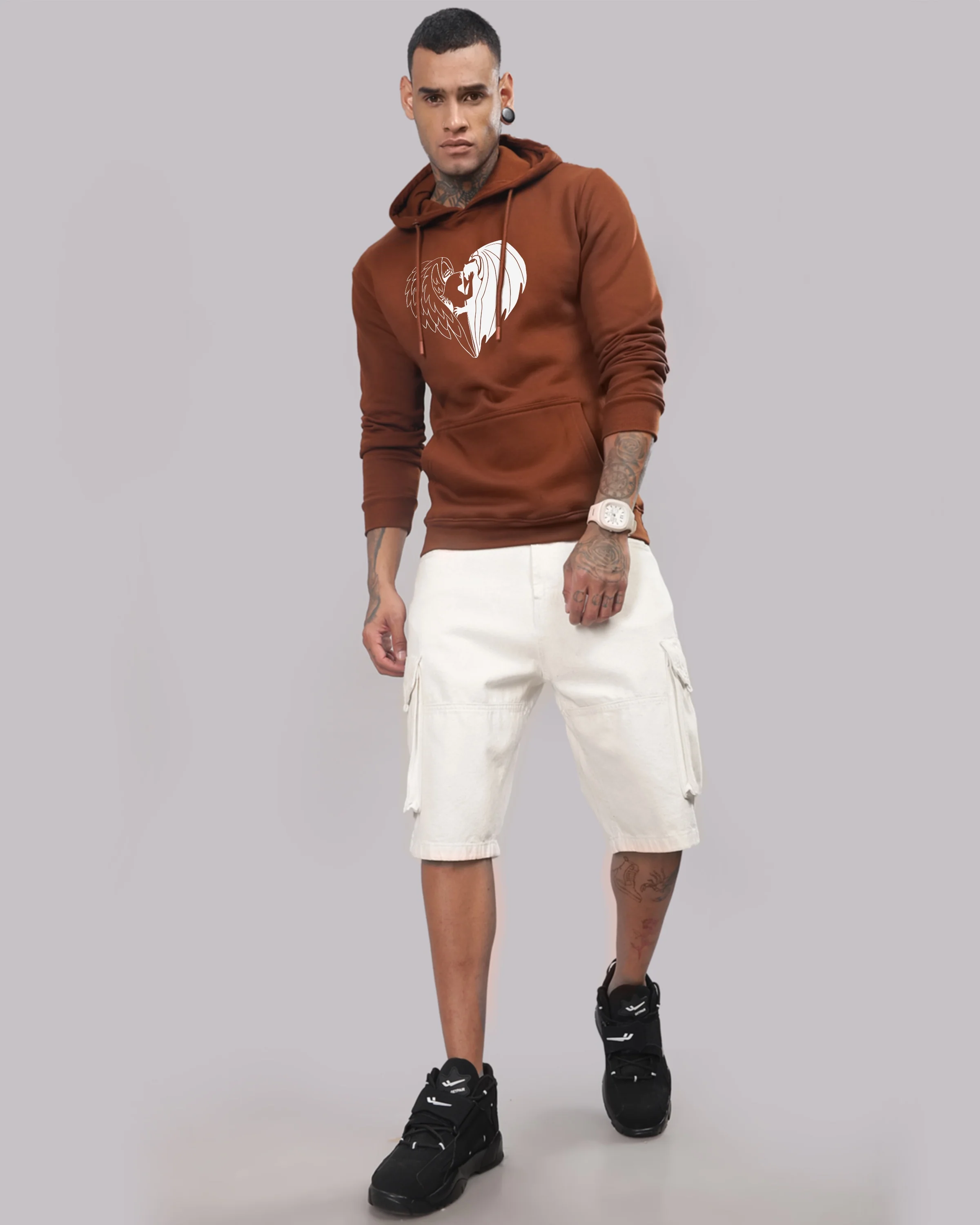 Men Downtown Brown Printed Hoodie - Image 4