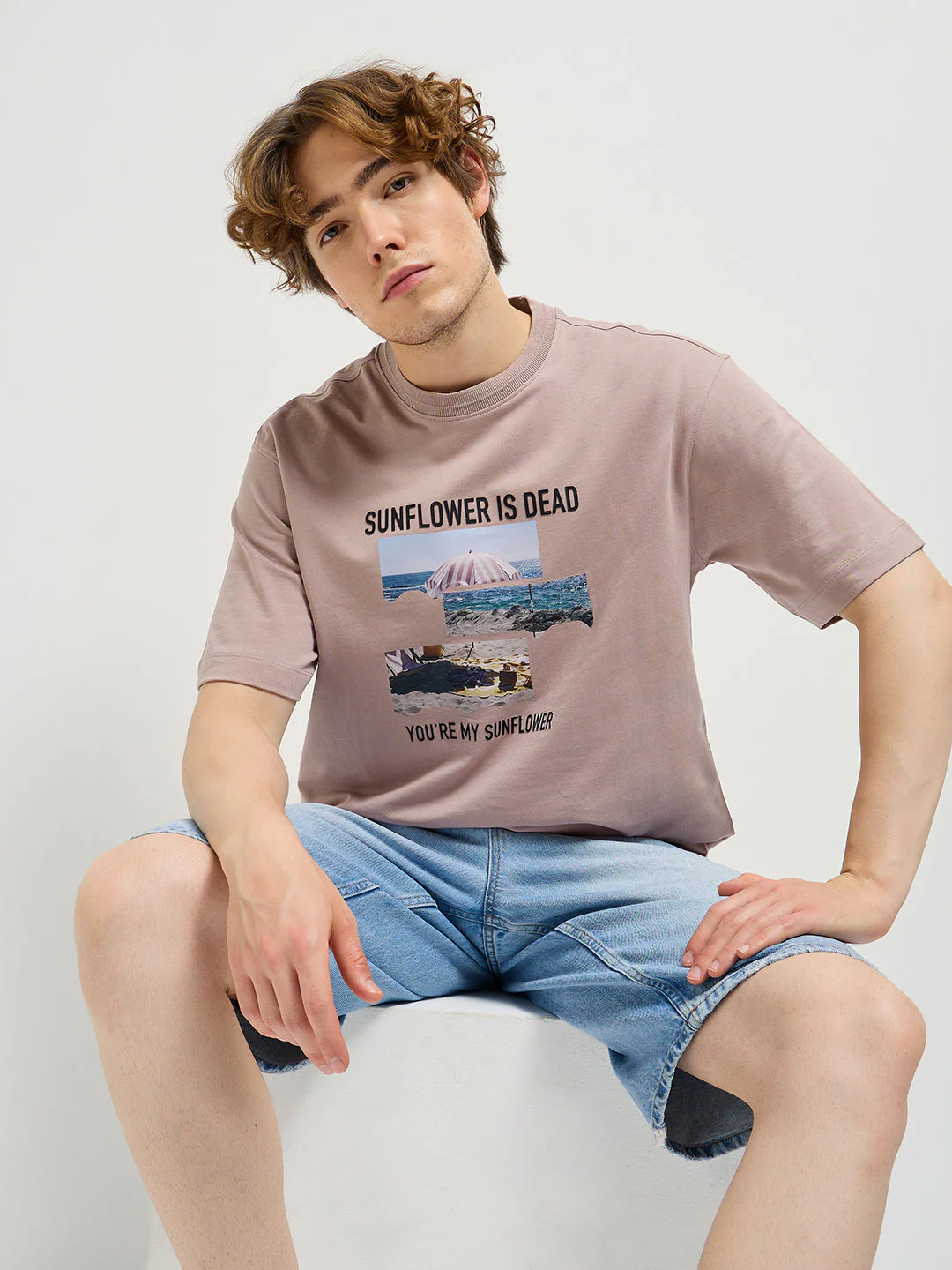 Men Dusty Pink Graphic Tee