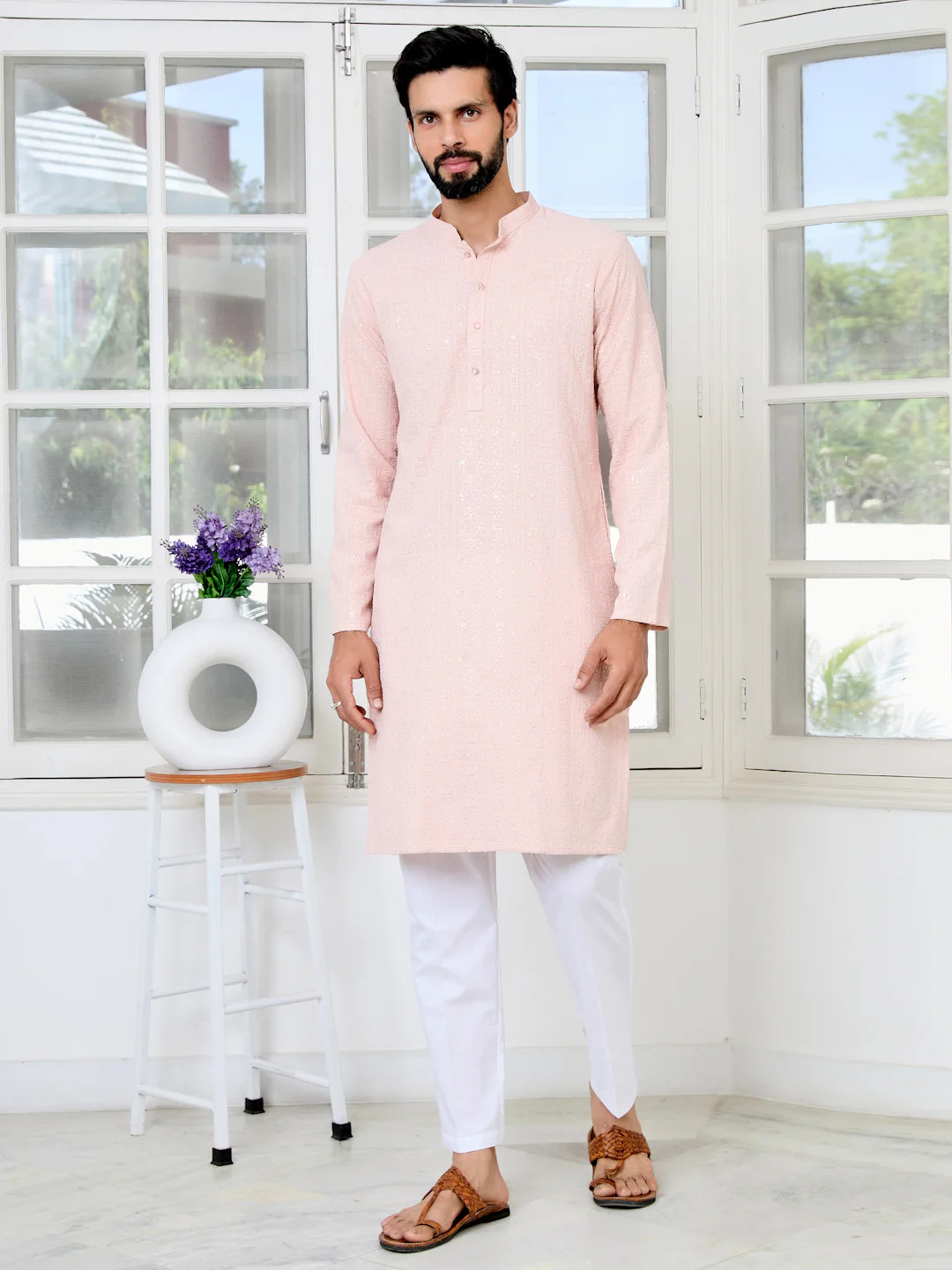Men Ethnic Motifs Sequins Embroidered Kurta