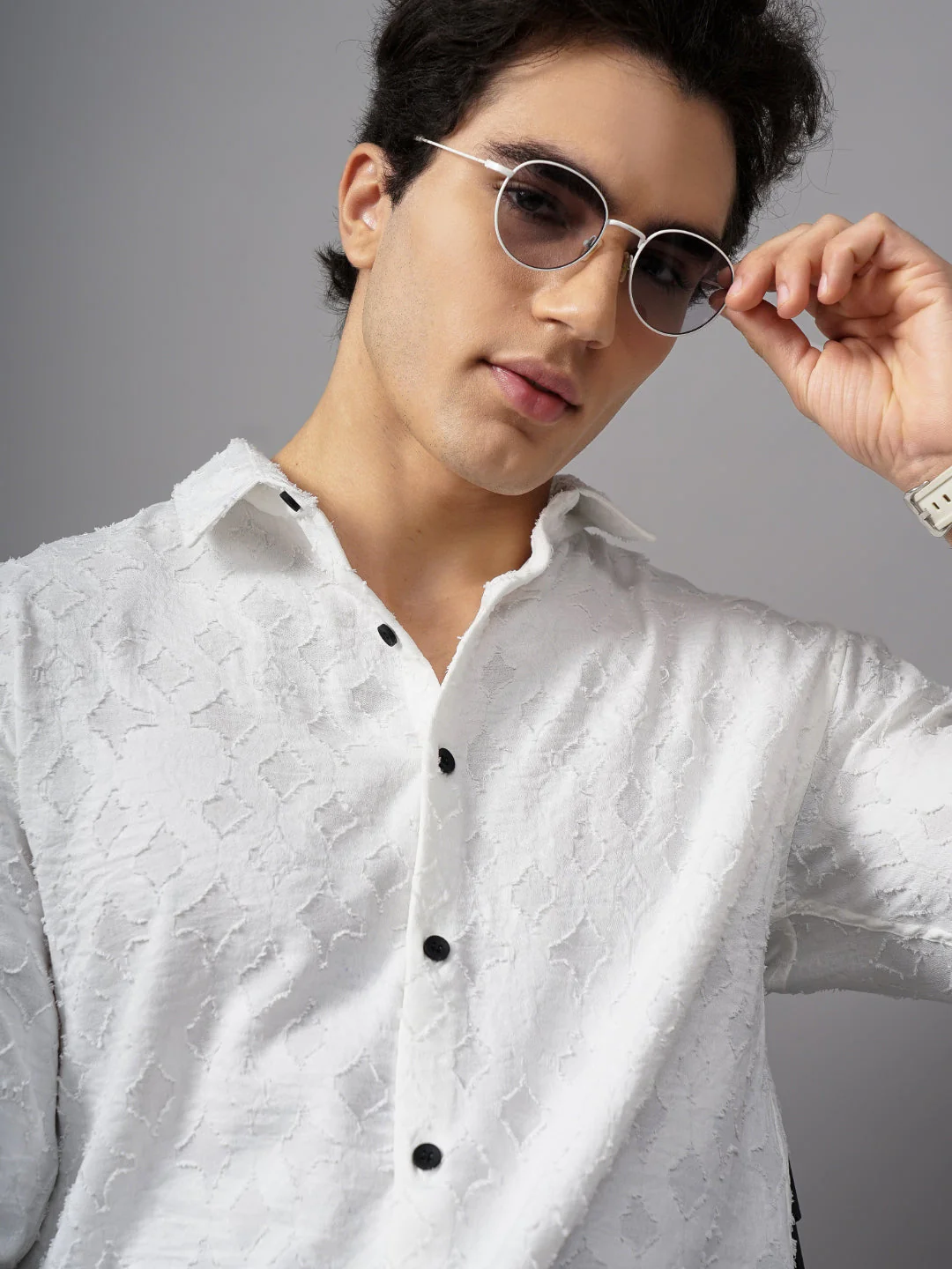 Men Furano White Self-Design Shirt