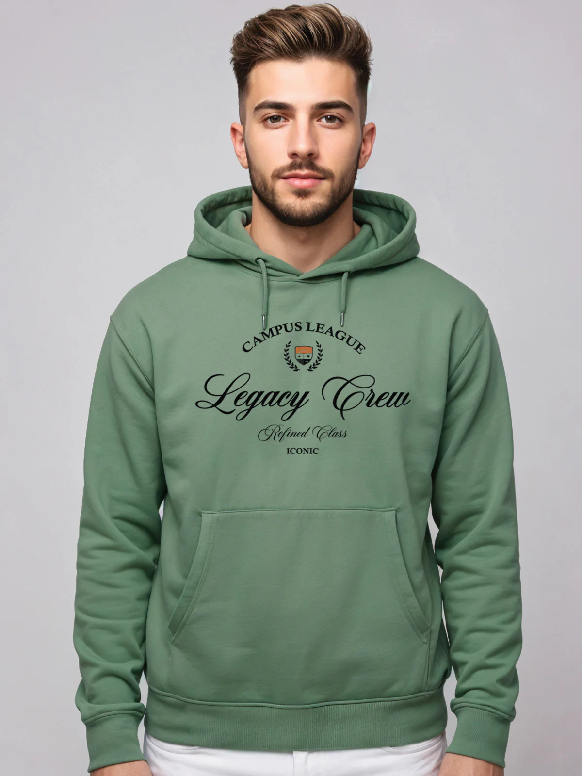 Men Green Printed Hoodie