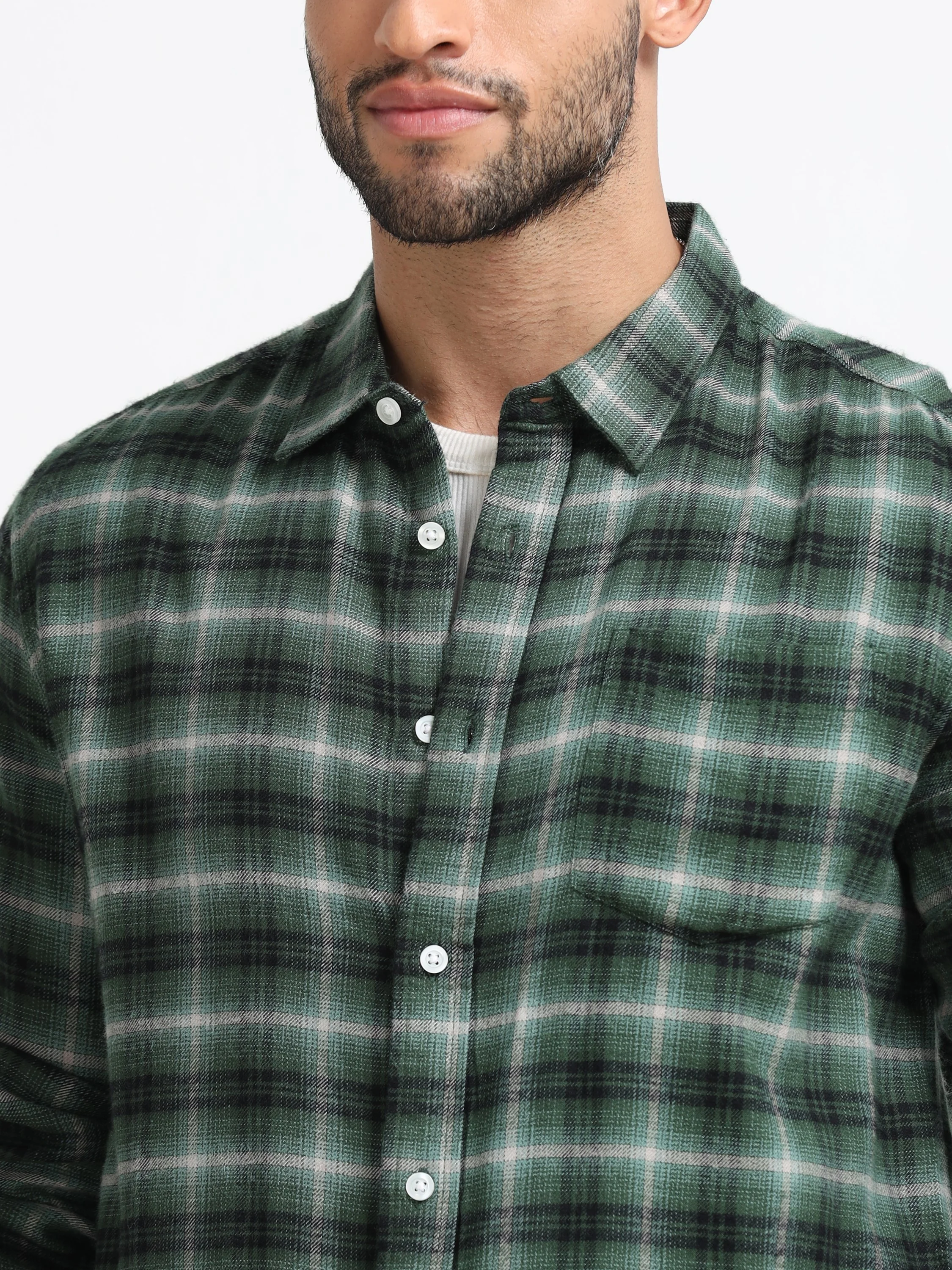 Men Green Check Shirt - Image 5