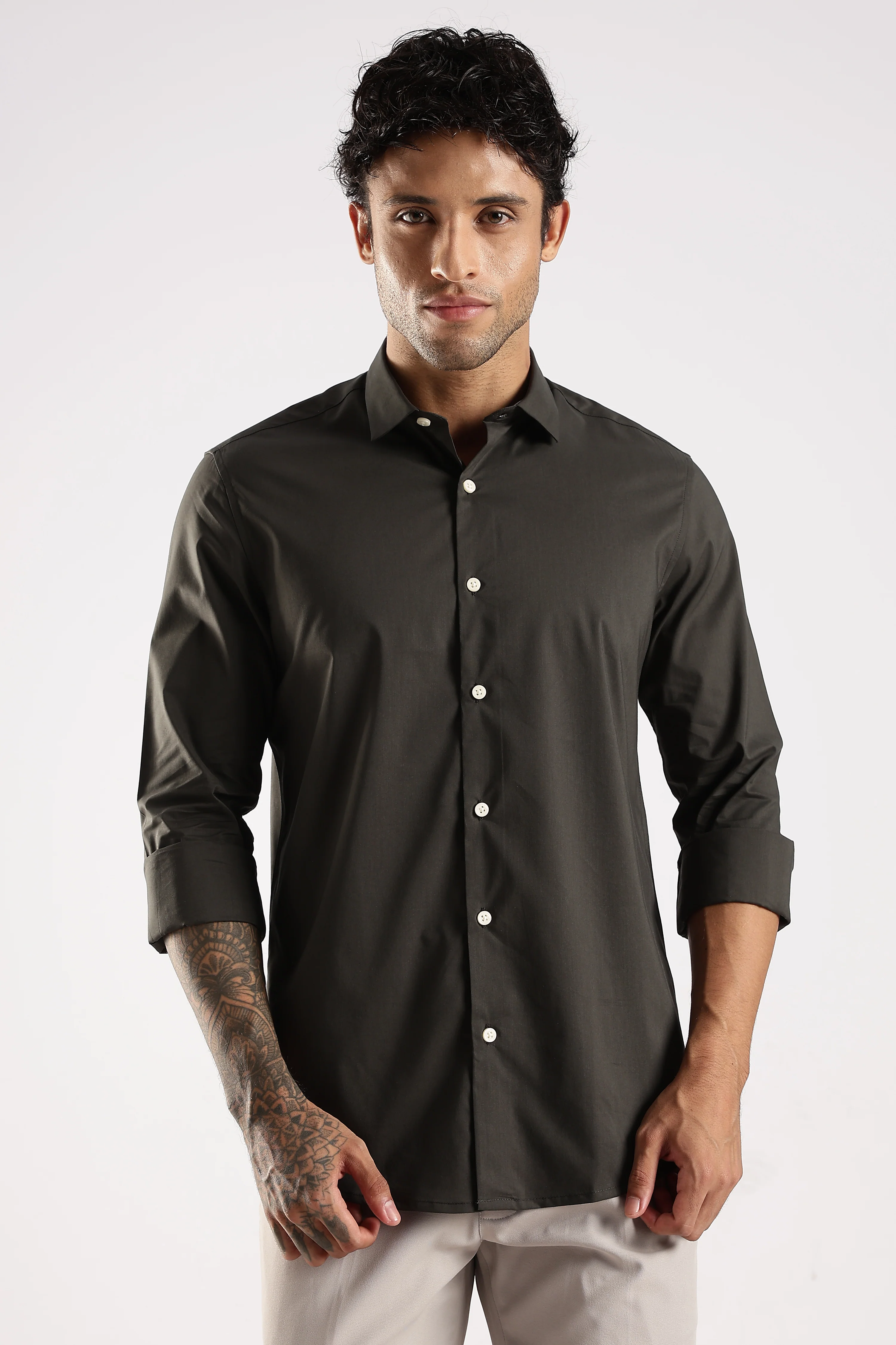 Men Green Cotton Slim Fit Shirt