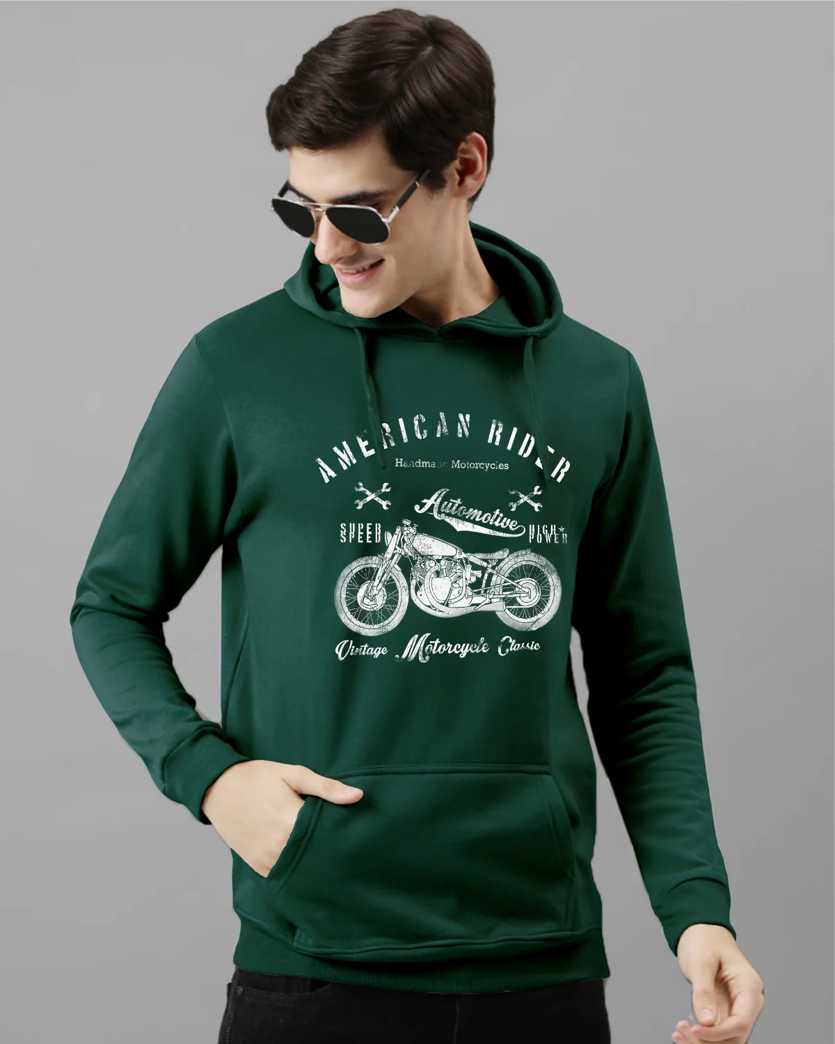 Men Green Printed Hoodie