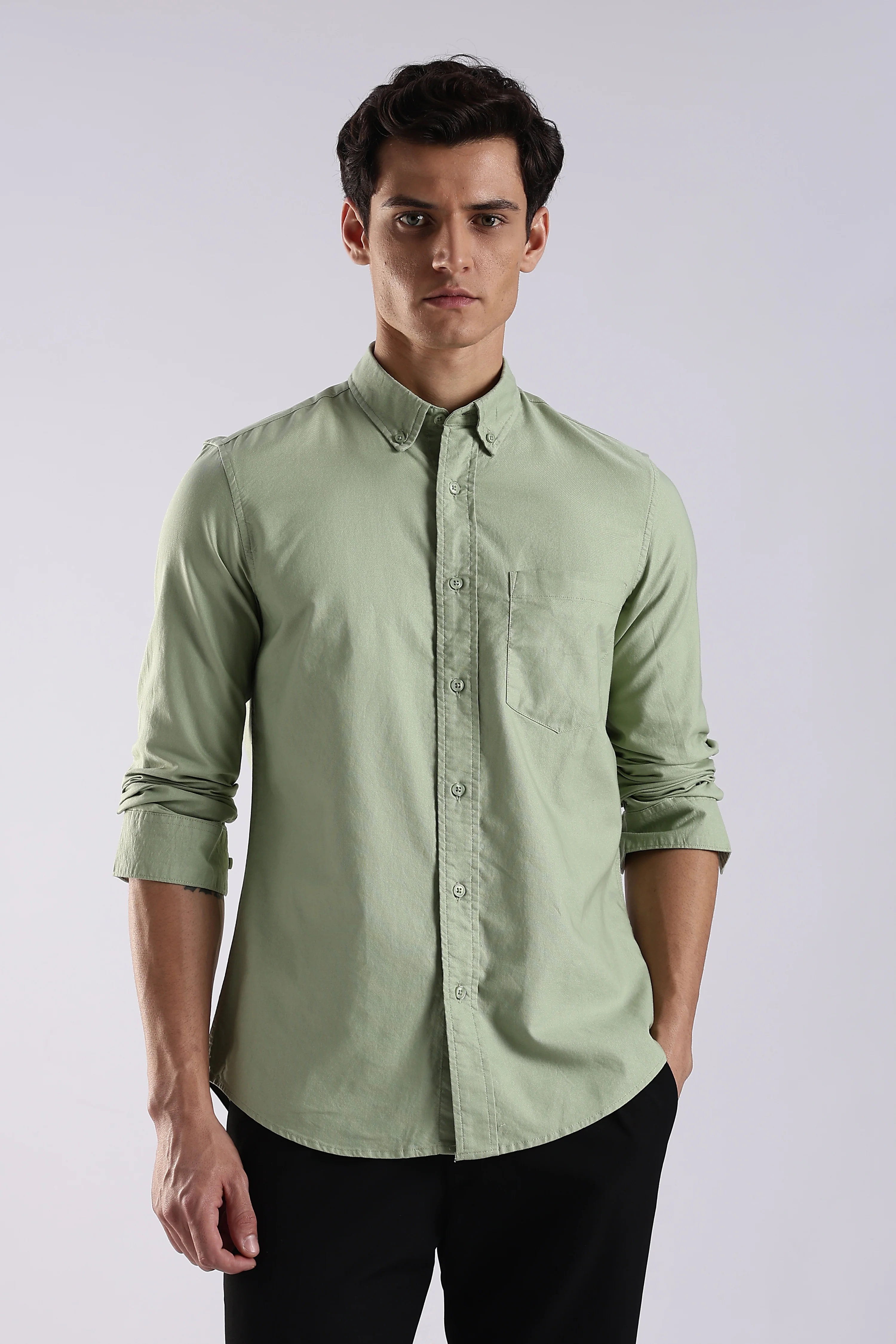Men Green Oxford Solid Shirt