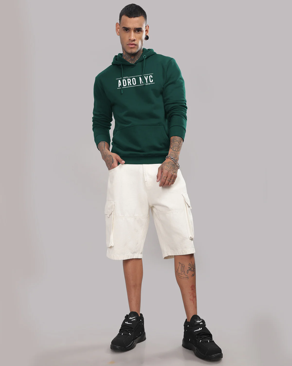 Men Green Printed Hoodie