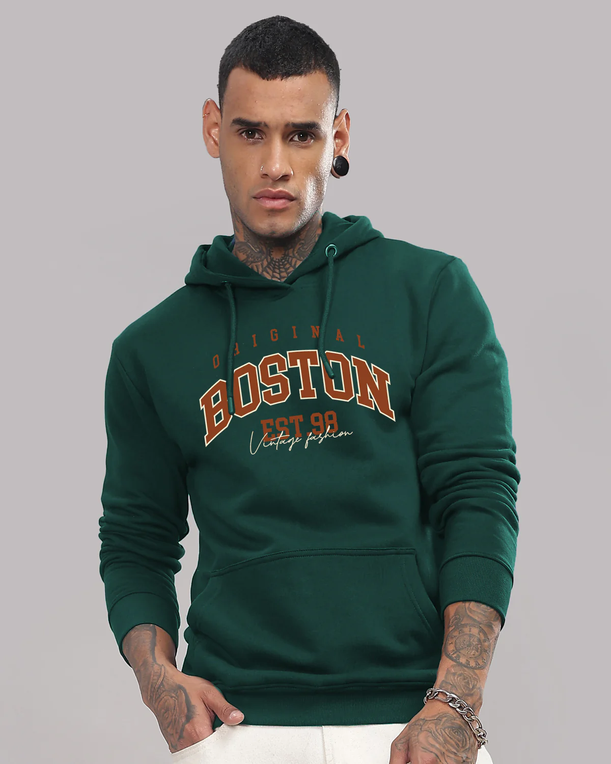 Men Green Printed Hoodie